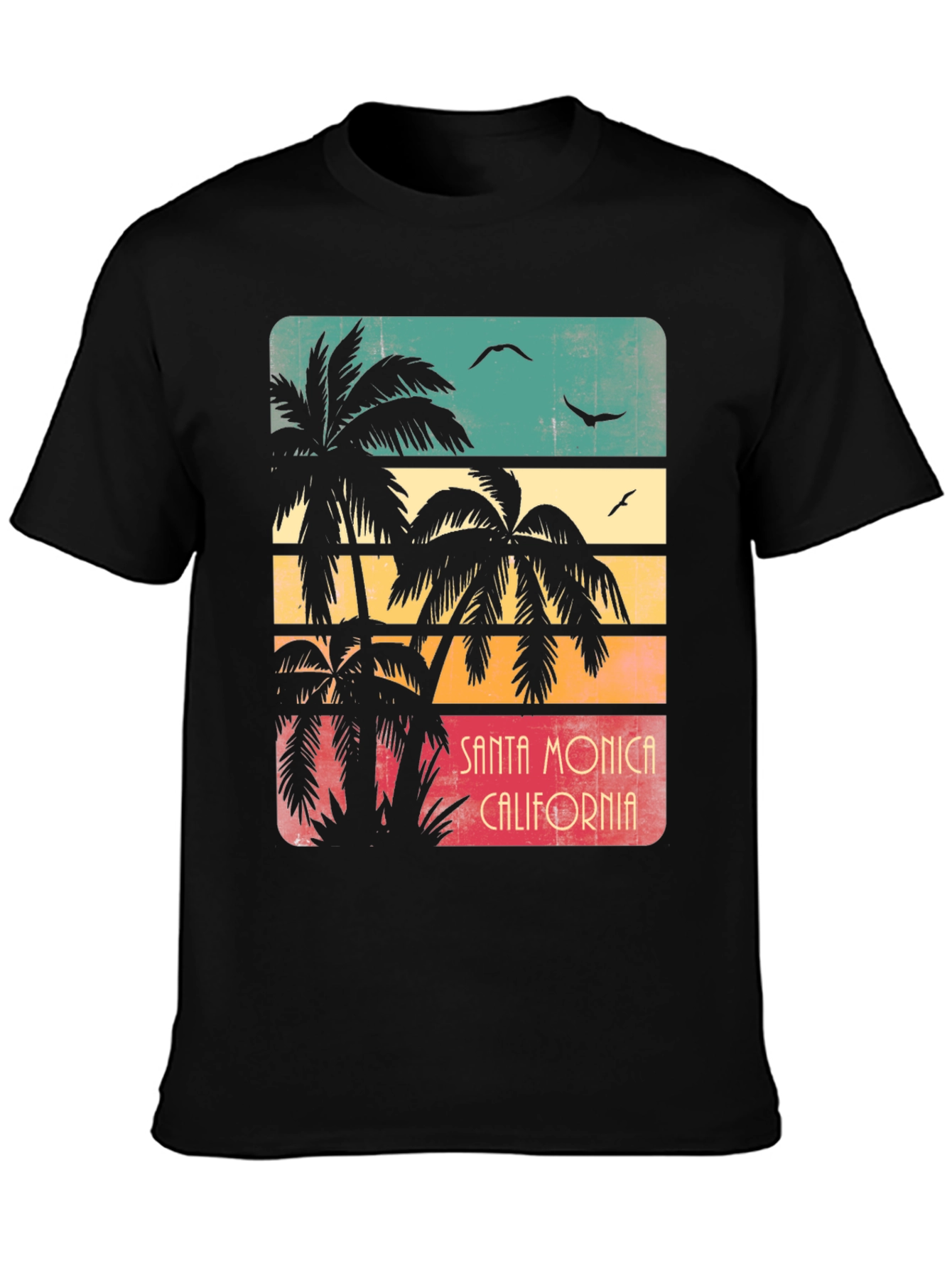 Black Santa Monica Palm Tree Retro Graphic T-Shirt view 3