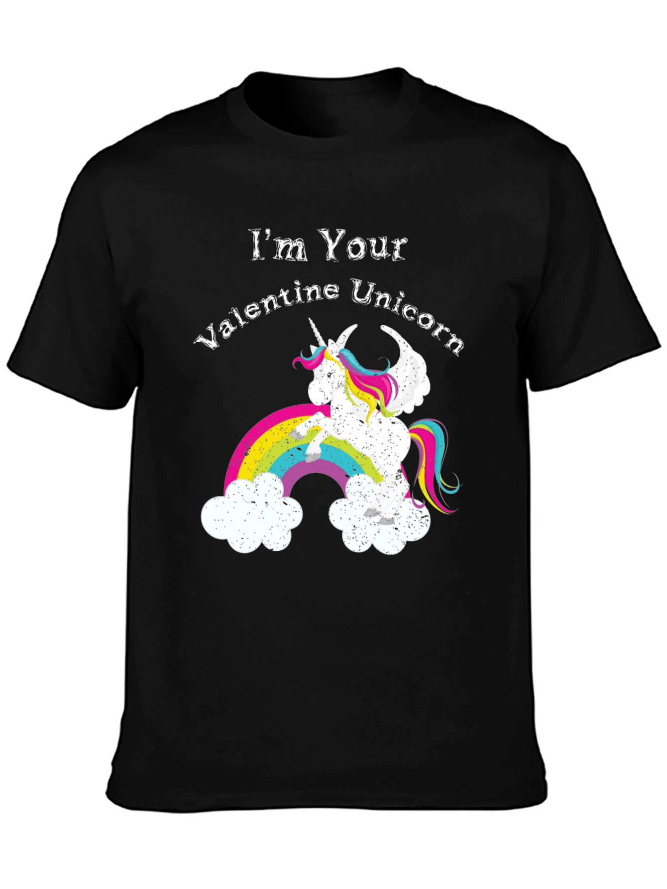 Black Valentine Unicorn Graphic Tee - Men's Black T-Shirt view 3