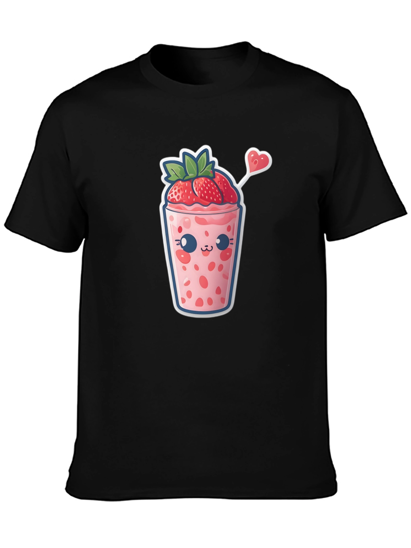 Black Kawaii Strawberry Smoothie T-Shirt view 3