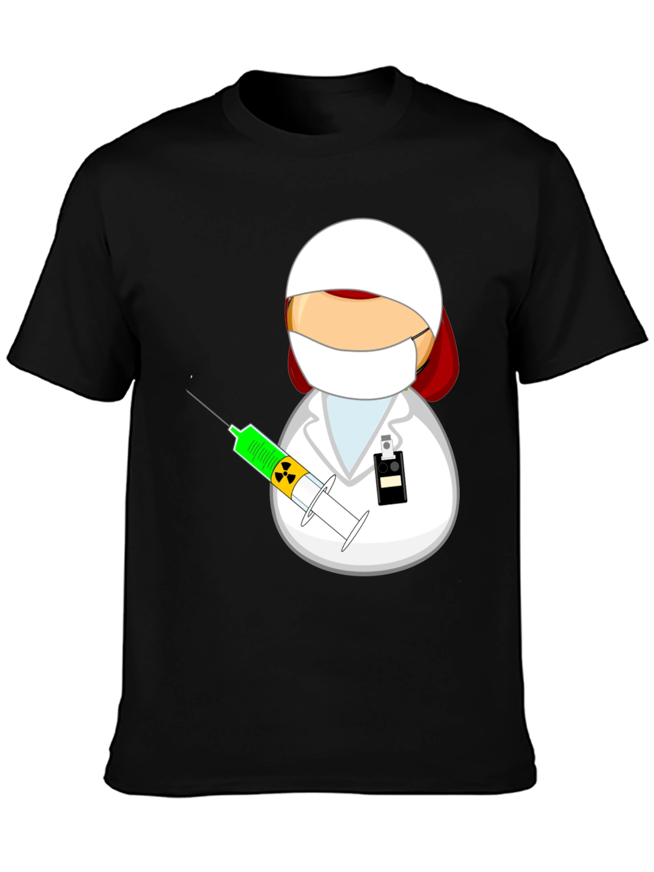 Black Cartoon Doctor with Syringe Black T-Shirt view 3