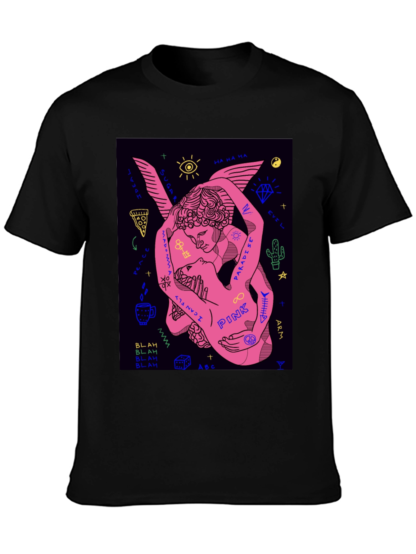 Black Black Tee with Pink Angel Graphic view 3