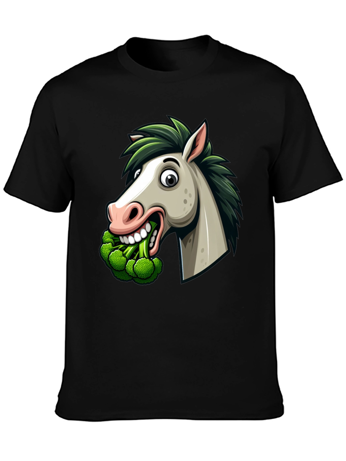 Black Funny Horse Broccoli Graphic Tee view 3