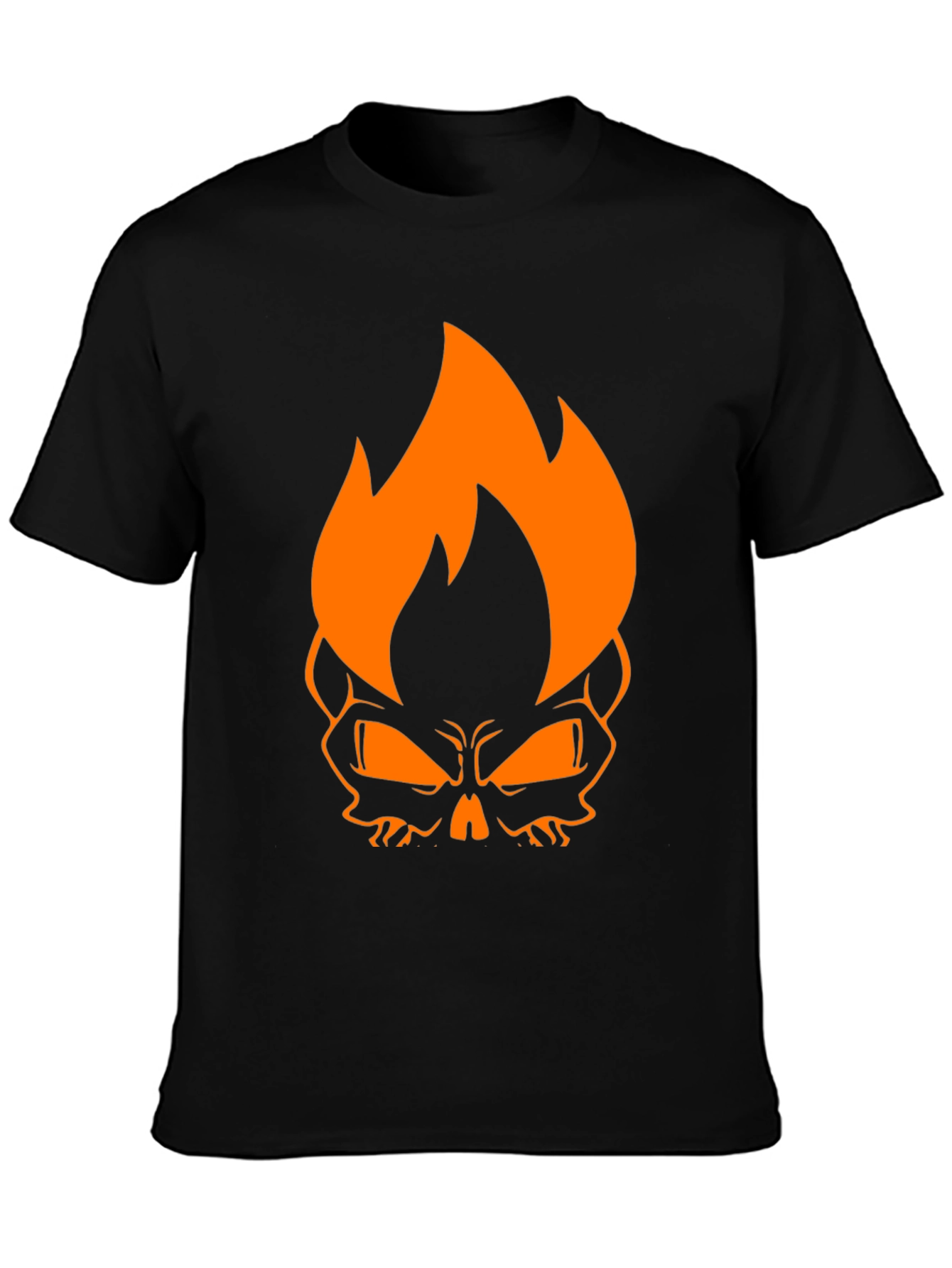 Black Flaming Skull Graphic Tee - Black Cotton T-Shirt view 3