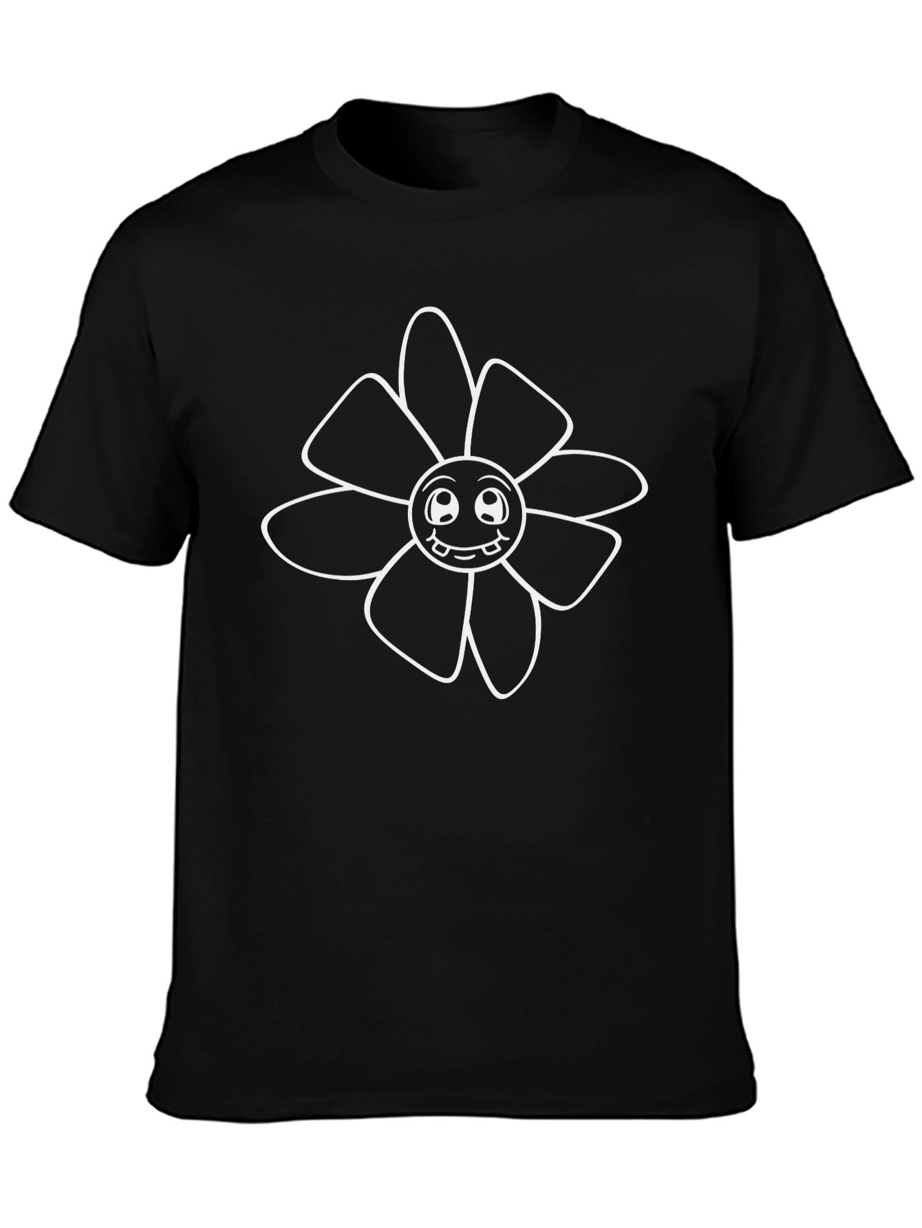 Black Funny Flower Graphic T-Shirt - Black Cotton Tee view 3