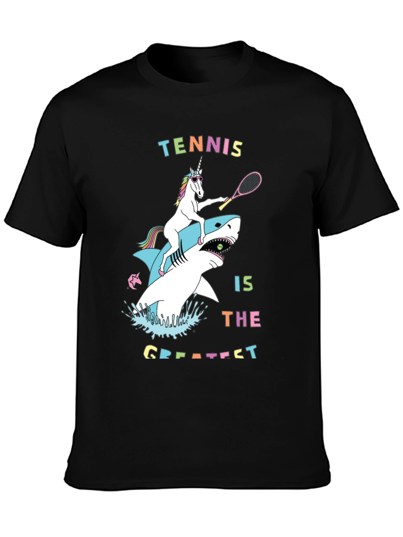 Black Tennis Unicorn Shark T-Shirt - The Greatest Tee! view 3