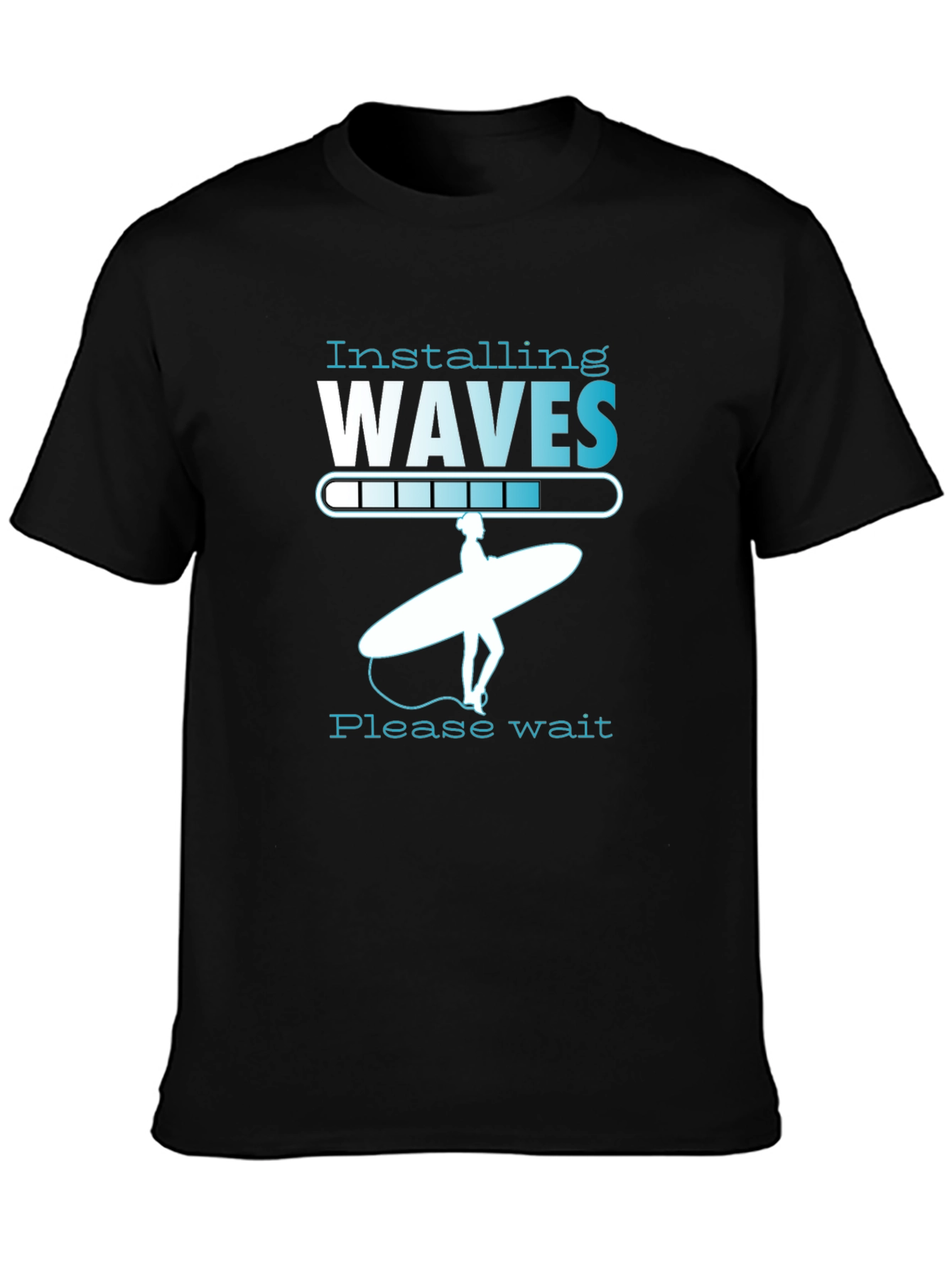 Black Installing Waves Graphic T-Shirt - Surfer Design view 3