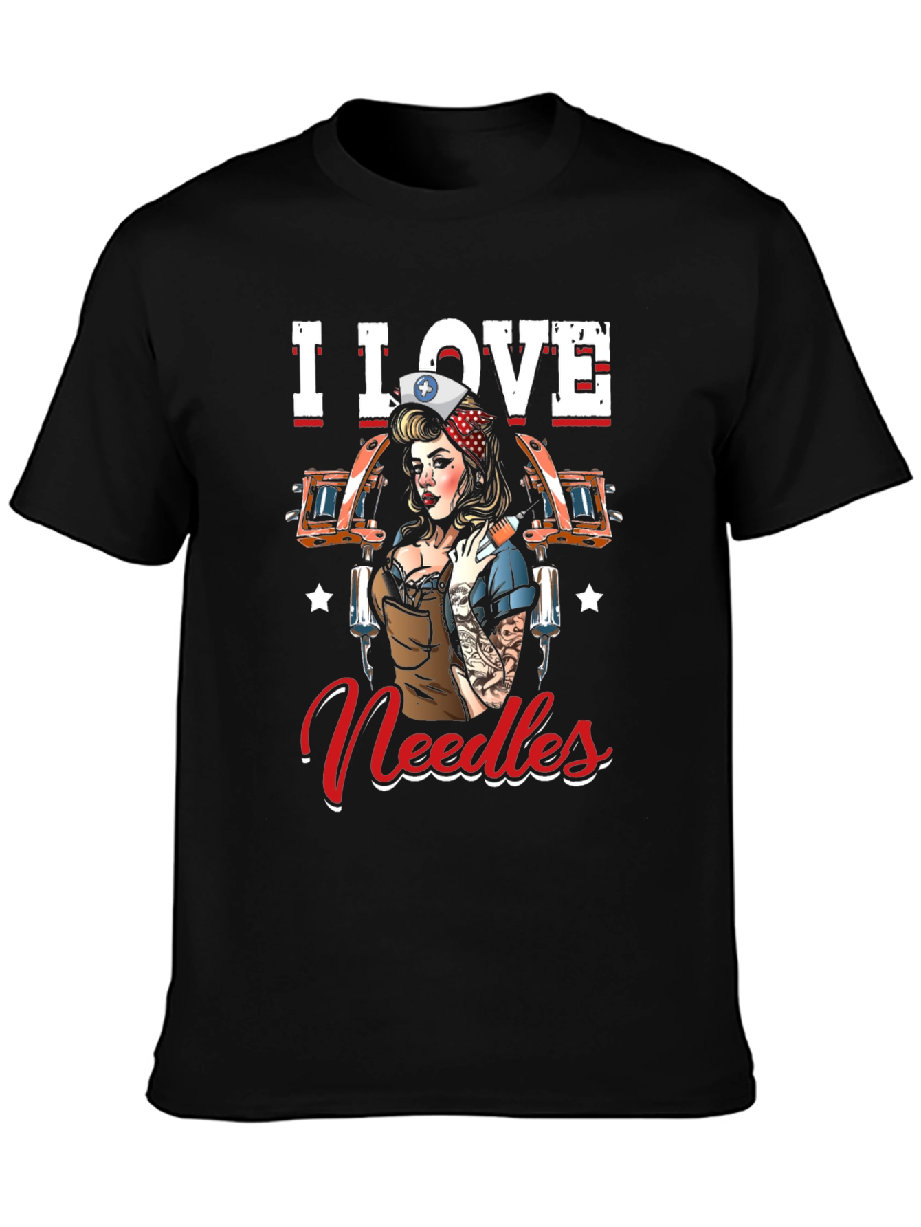 Black I Love Needles Black T-Shirt Tattoo Artist Nurse view 3