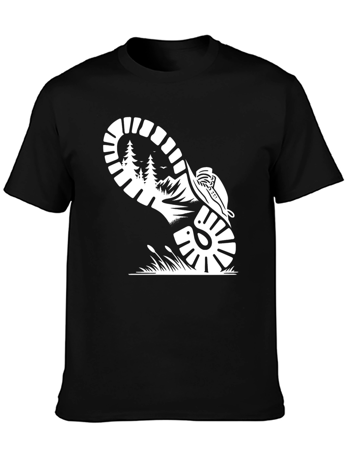 Black Hiking Boot Print Tee - Outdoor Adventure Shirt view 3