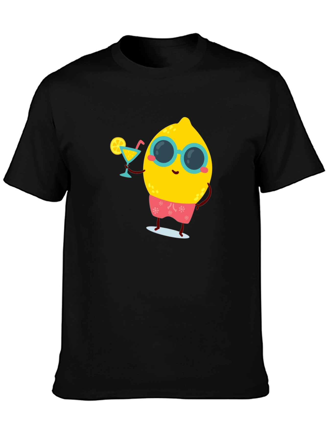 Black Cool Lemon Summer T-Shirt - Black Cotton Tee view 3