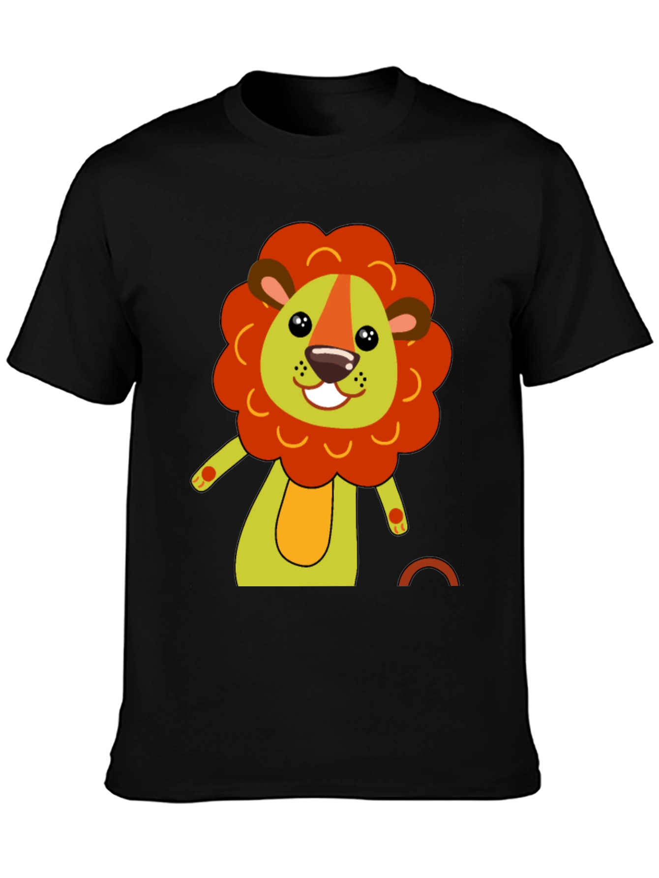 Black Cute Cartoon Lion Black T-Shirt view 3