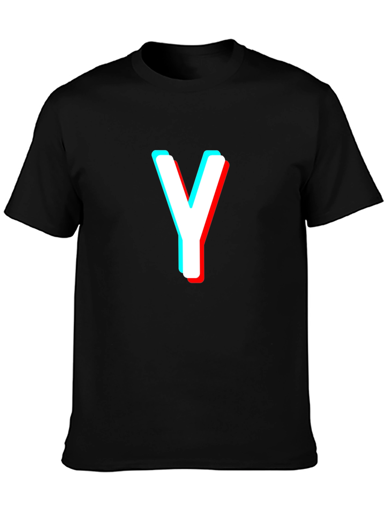 Black Letter Y Black T-Shirt - 3D Effect Graphic Tee view 3