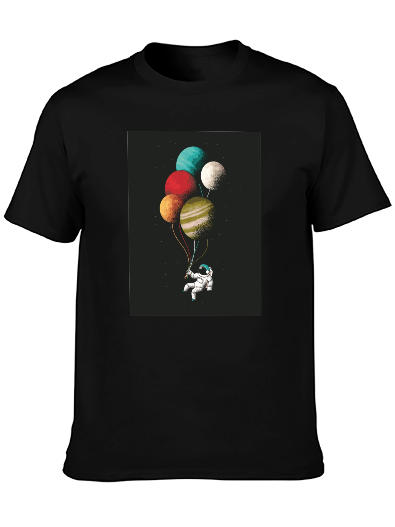 Black Astronaut Planet Balloons Graphic Tee - Black Cotton Blend view 3