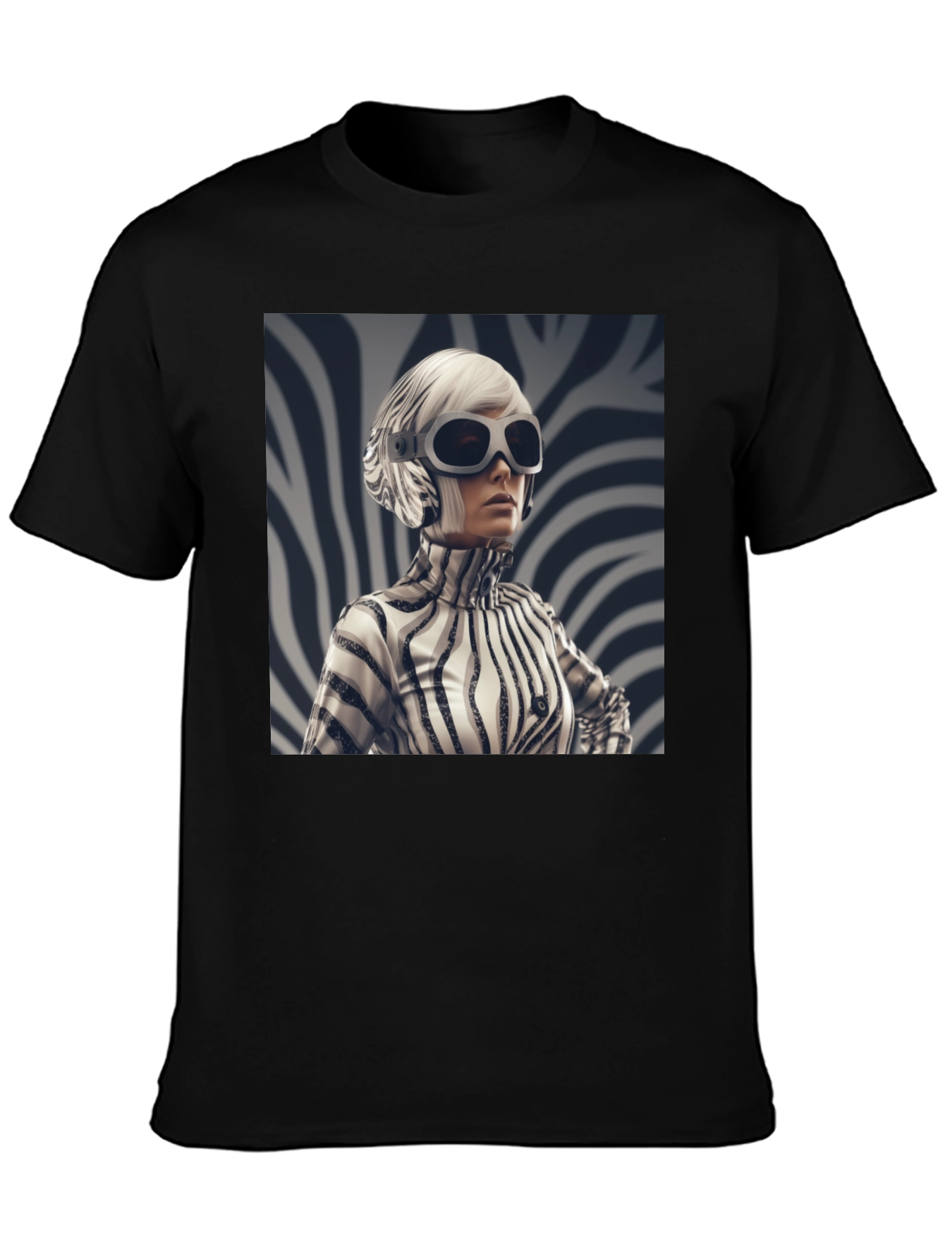 Black Stylish Black Tee with Zebra Print Design view 3