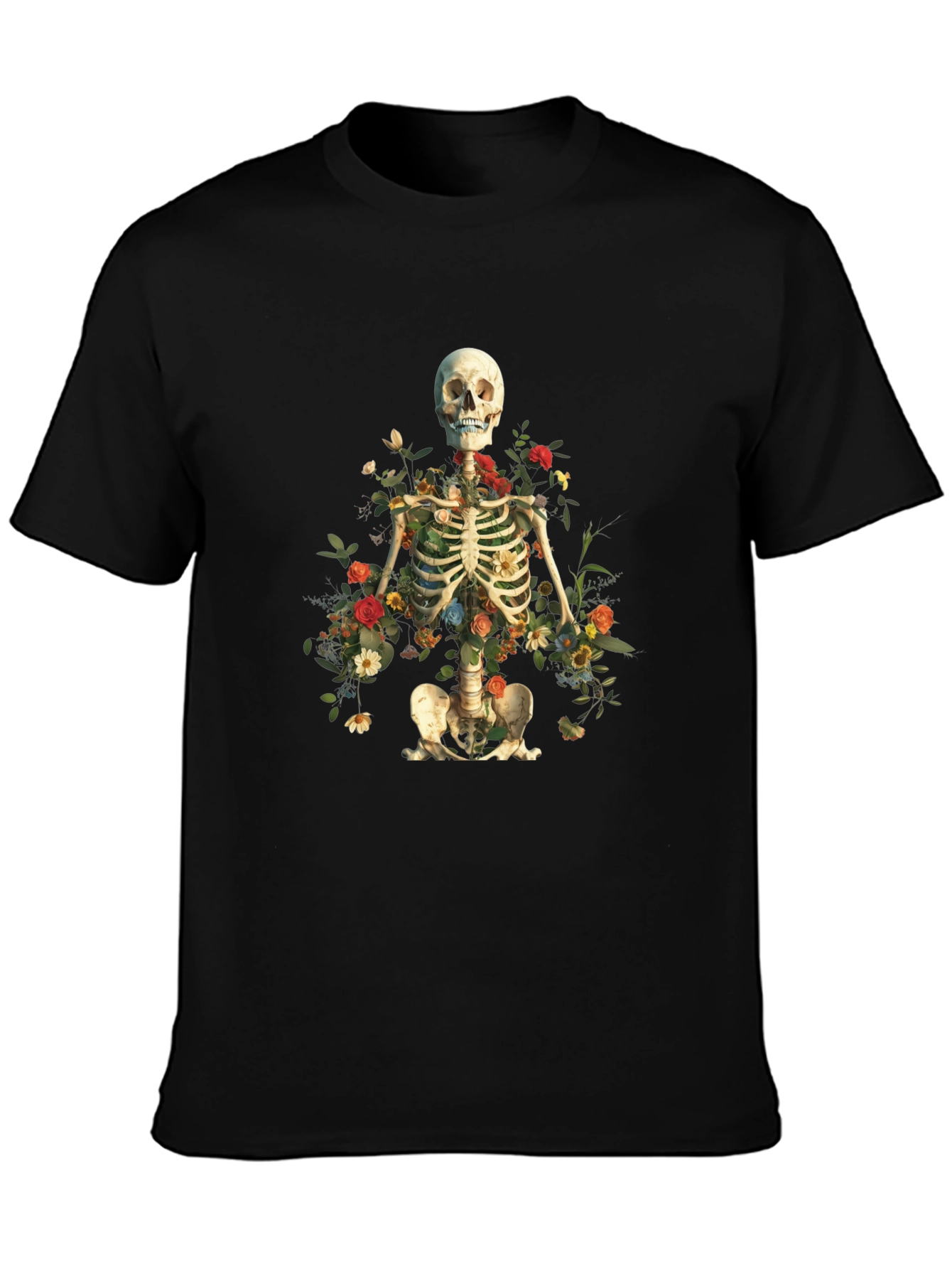 Black Floral Skeleton Graphic Tee view 3