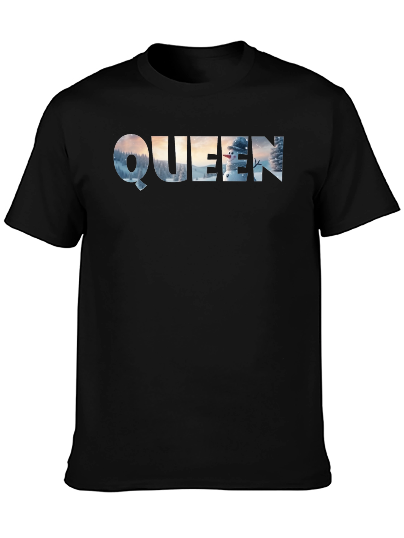 Black Queen Winter Scene Black T-Shirt view 3