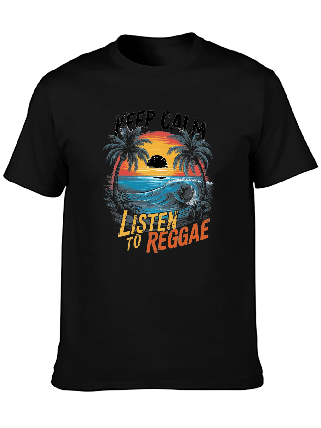 Black Keep Calm Listen to Reggae Graphic T-Shirt view 3