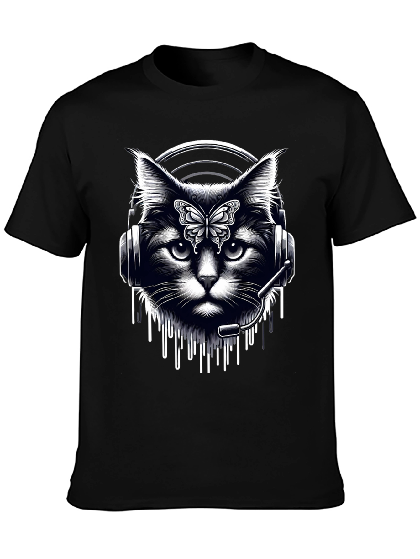 Black Cat DJ Graphic T-Shirt - Black view 3