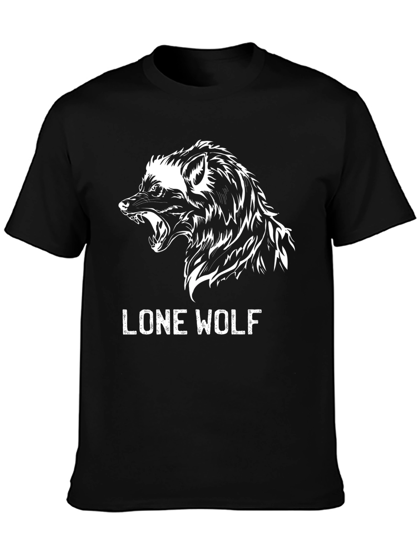 Black Lone Wolf Graphic Tee - Black Cotton T-Shirt view 3