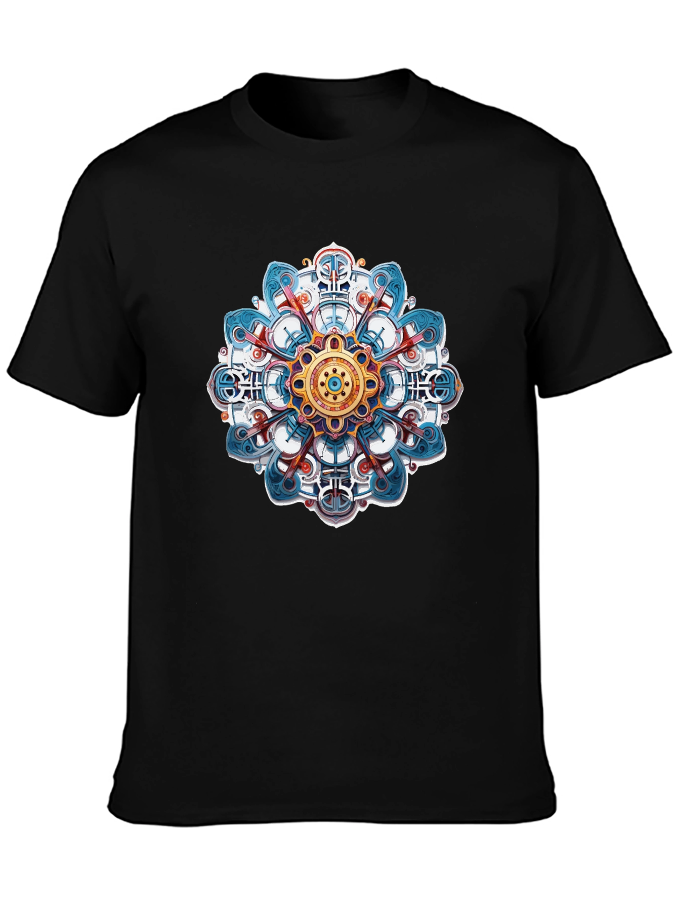 Black Mandala Design Black T-Shirt view 3