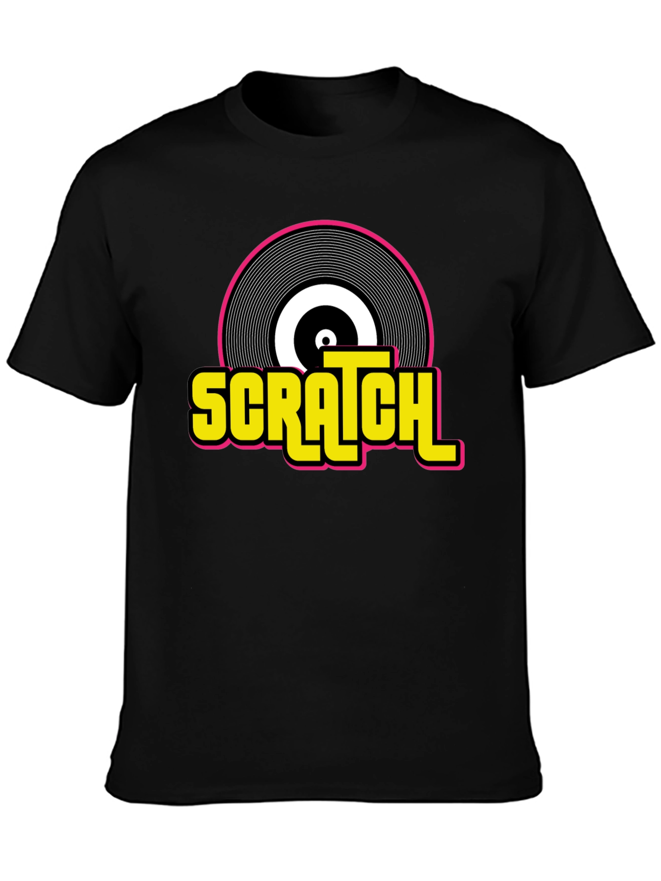 Black Scratch Record Graphic T-Shirt - Retro DJ Music Tee view 3