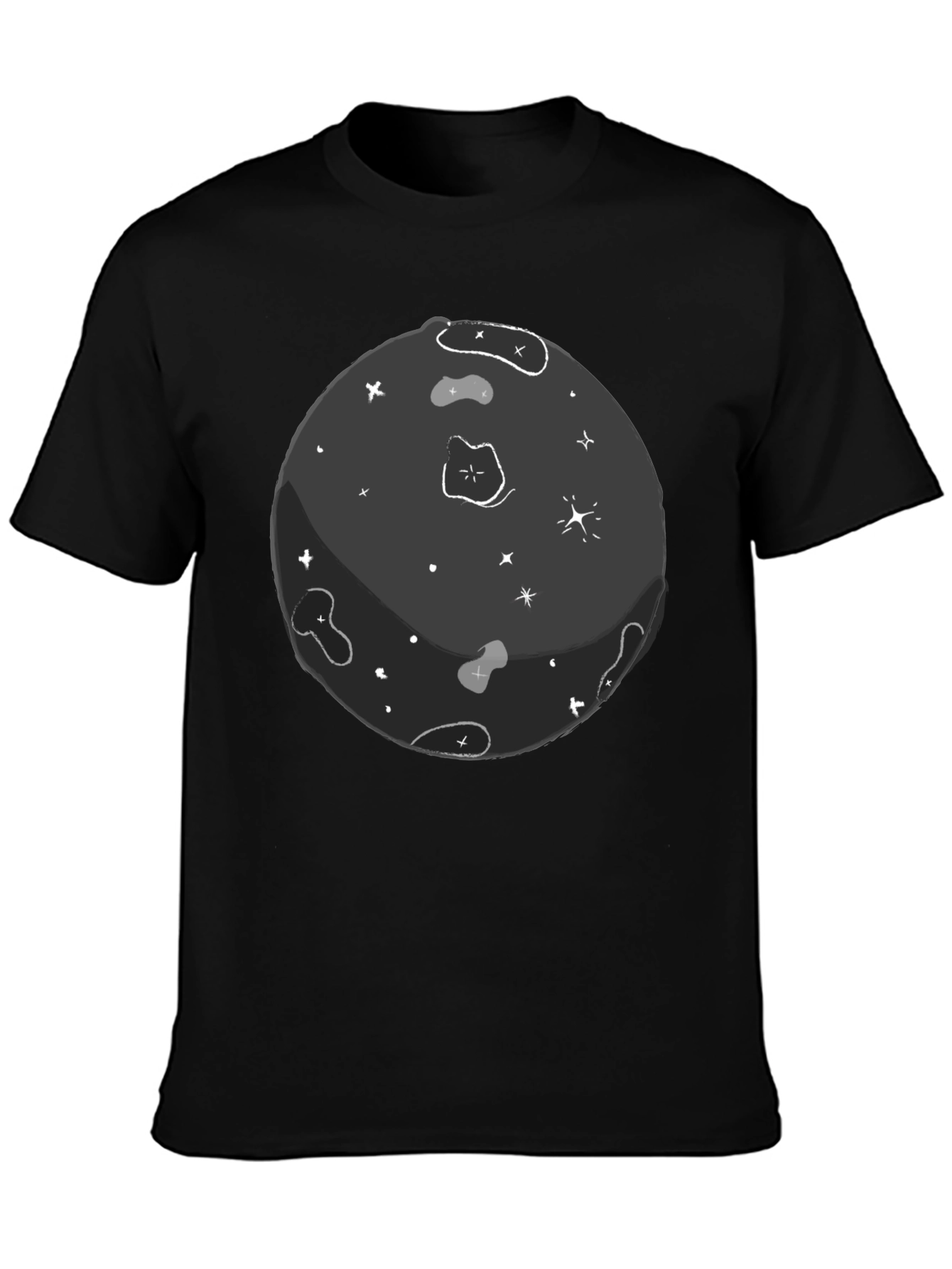 Black Cartoon Space T-Shirt - Unique Graphic Tee view 3