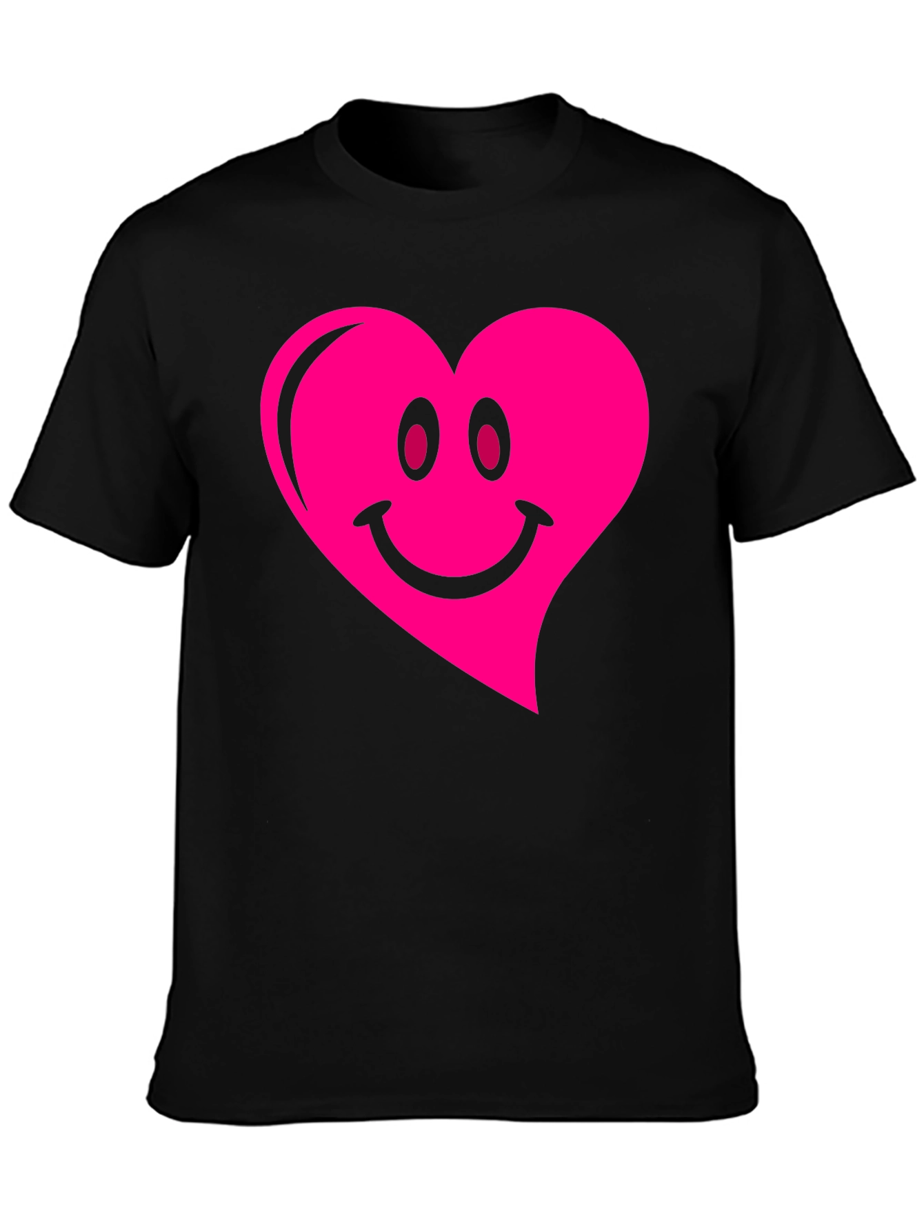 Black Heart Smiley Face Graphic Black T-Shirt view 3
