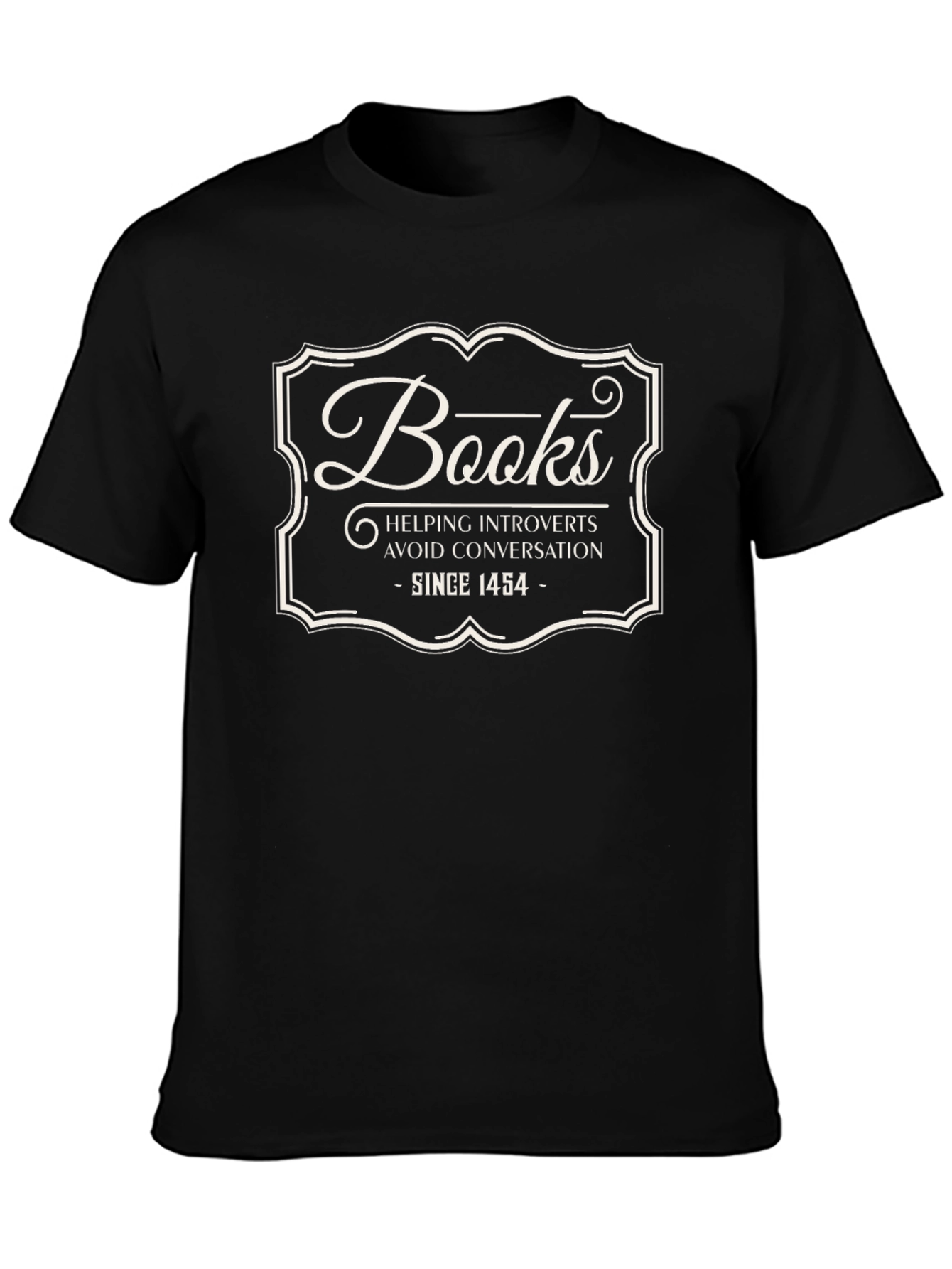 Black Introvert's Books T-Shirt: Avoid Conversation Since 1454 view 3