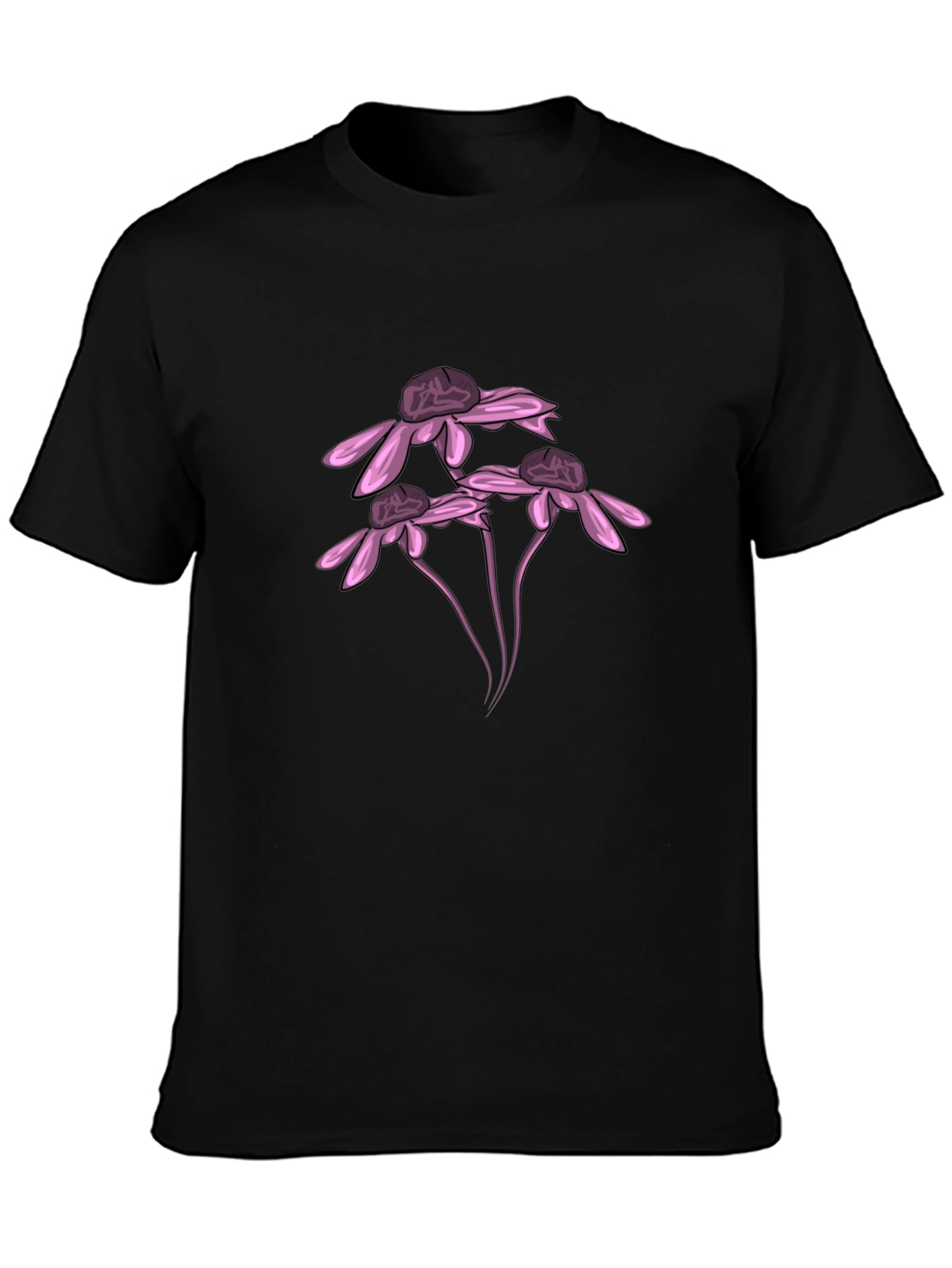 Black Black T-Shirt with Pink Flower Design view 3