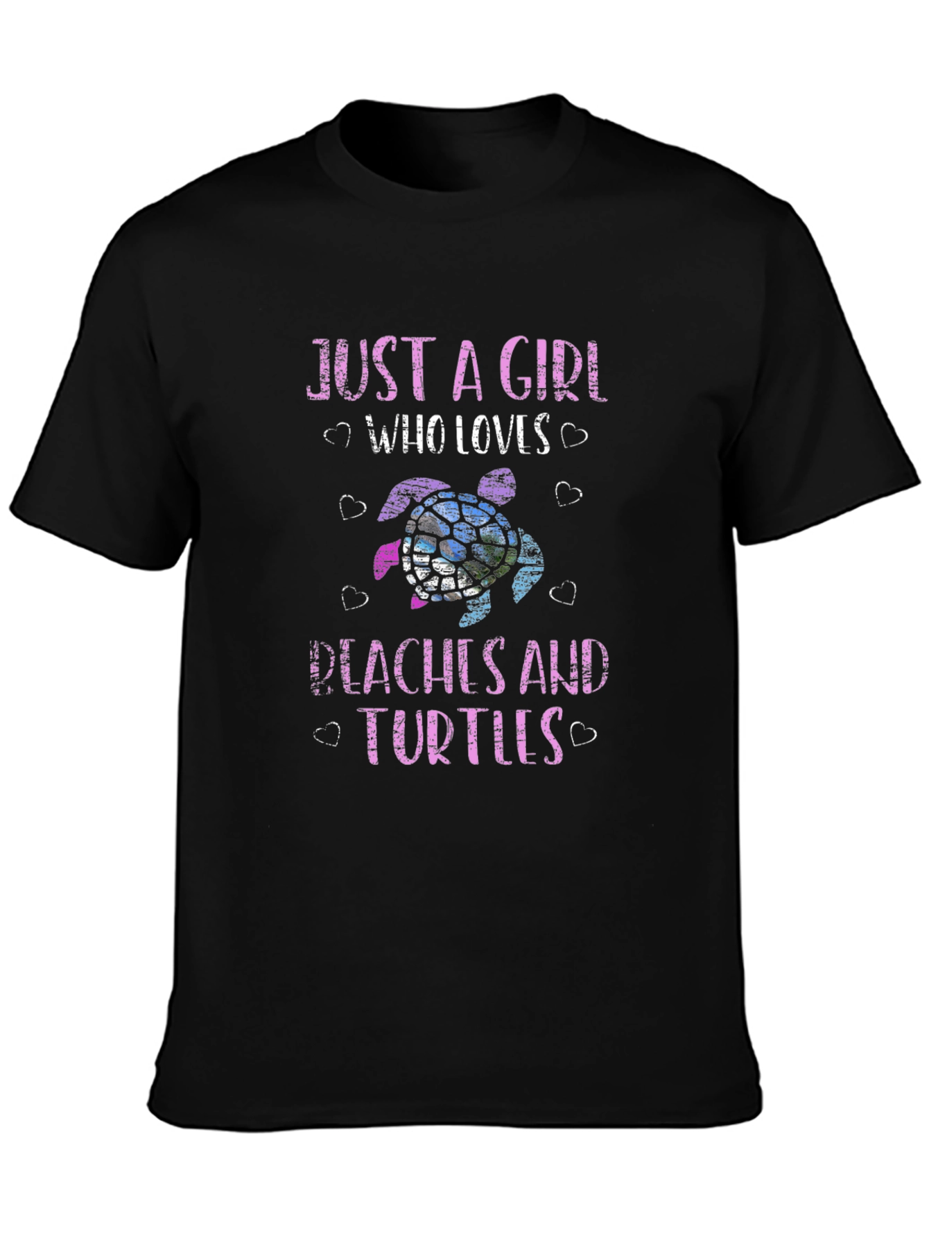 Black Just a Girl Who Loves Peaches and Turtles T-Shirt view 3