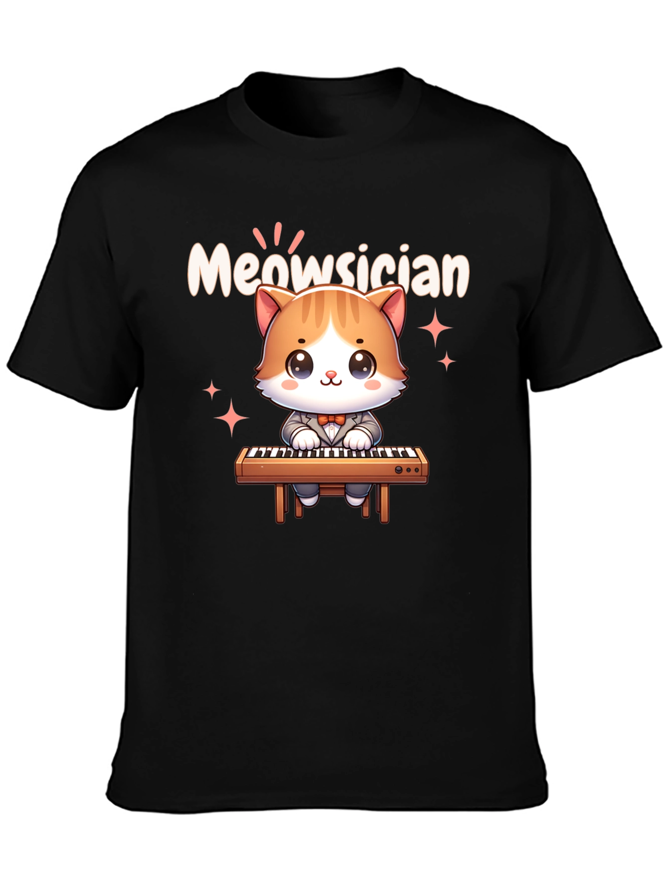 Black Meowsician Cat T-Shirt - Cute Musician Tee view 3