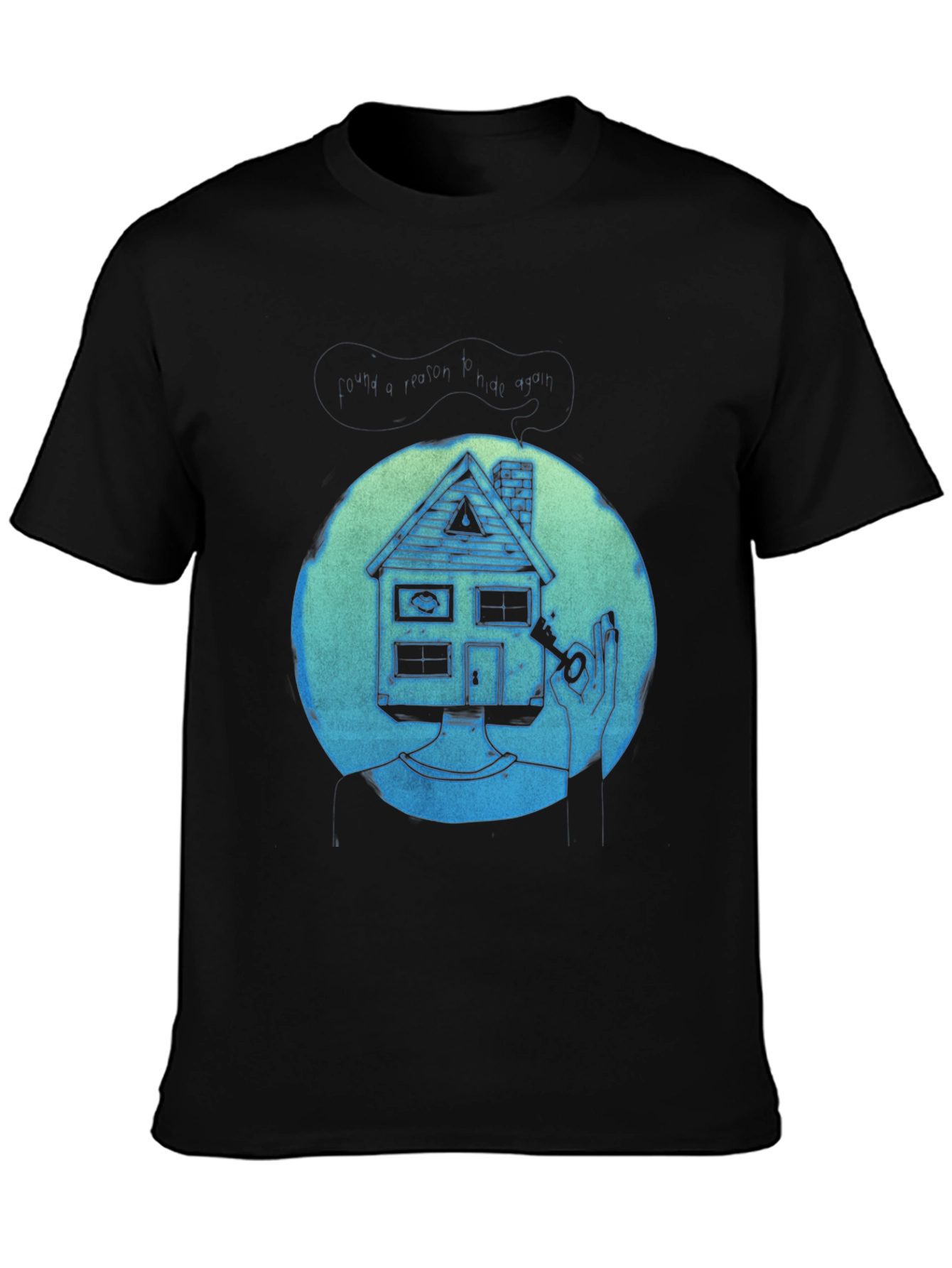 Black Surreal House Head T-Shirt view 3