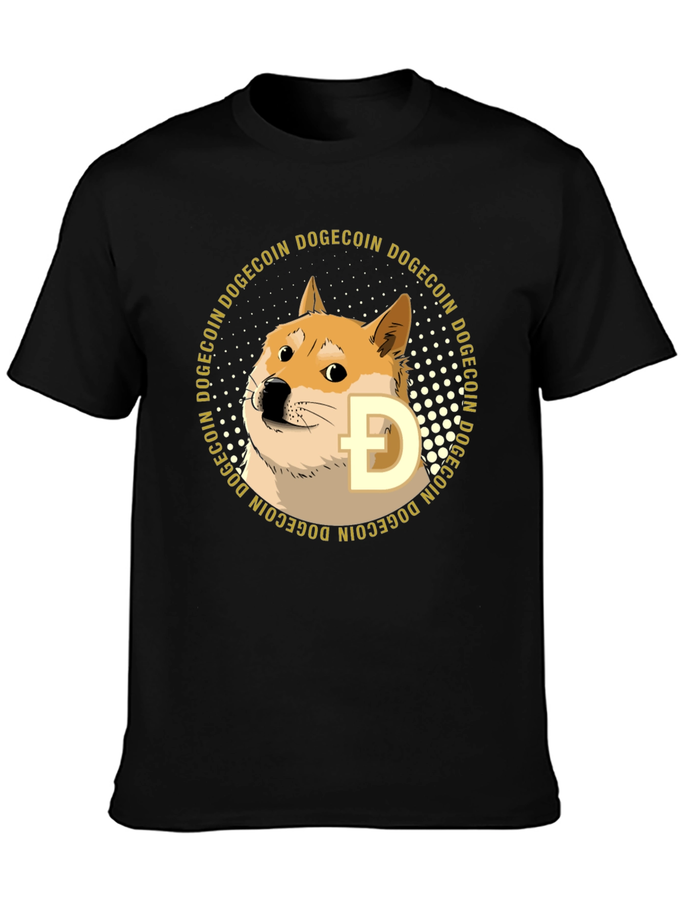 Black Dogecoin Crypto T-Shirt - Black Crew Neck Tee view 3