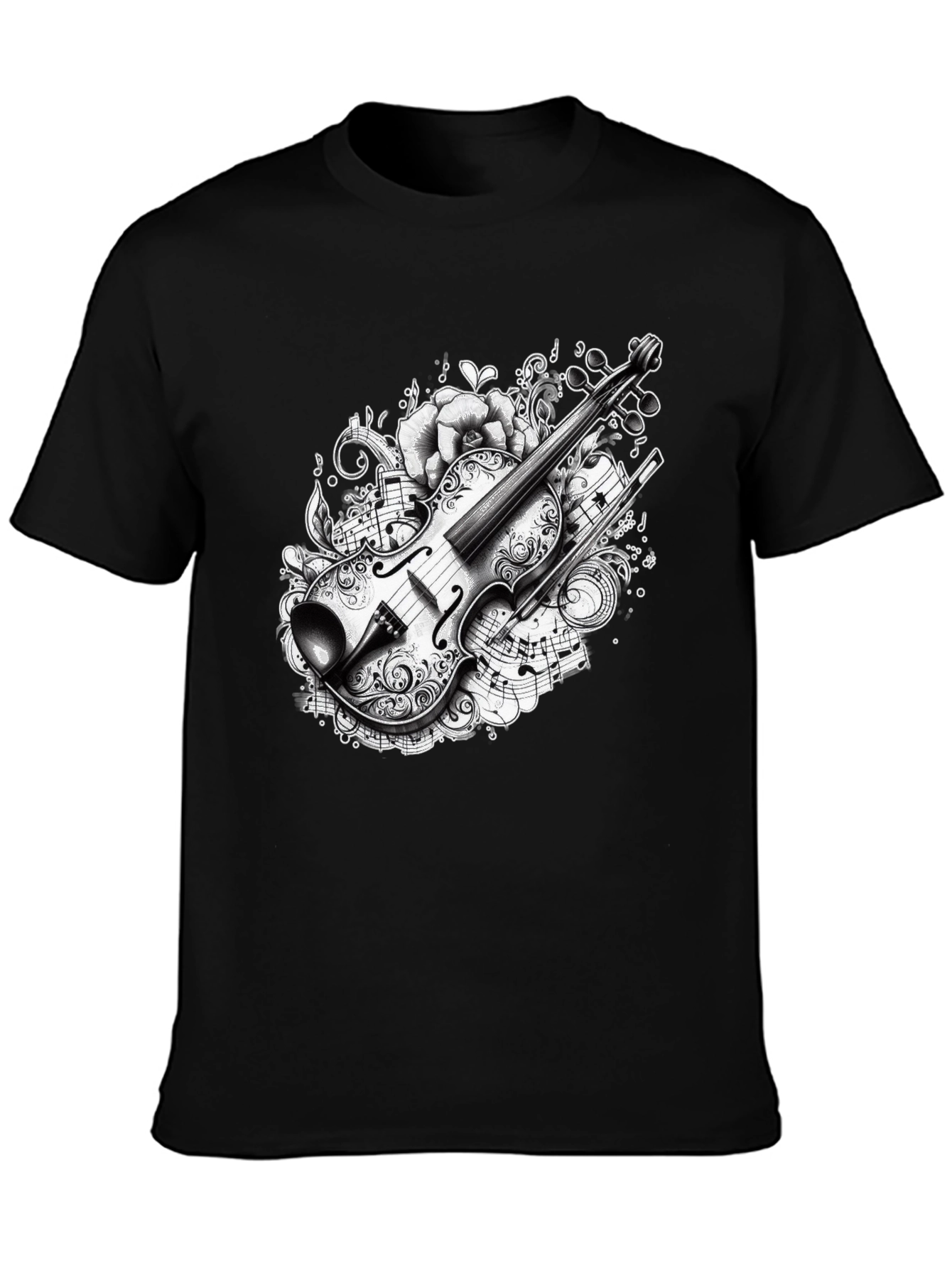 Black Musical Violin Graphic Black T-Shirt view 3