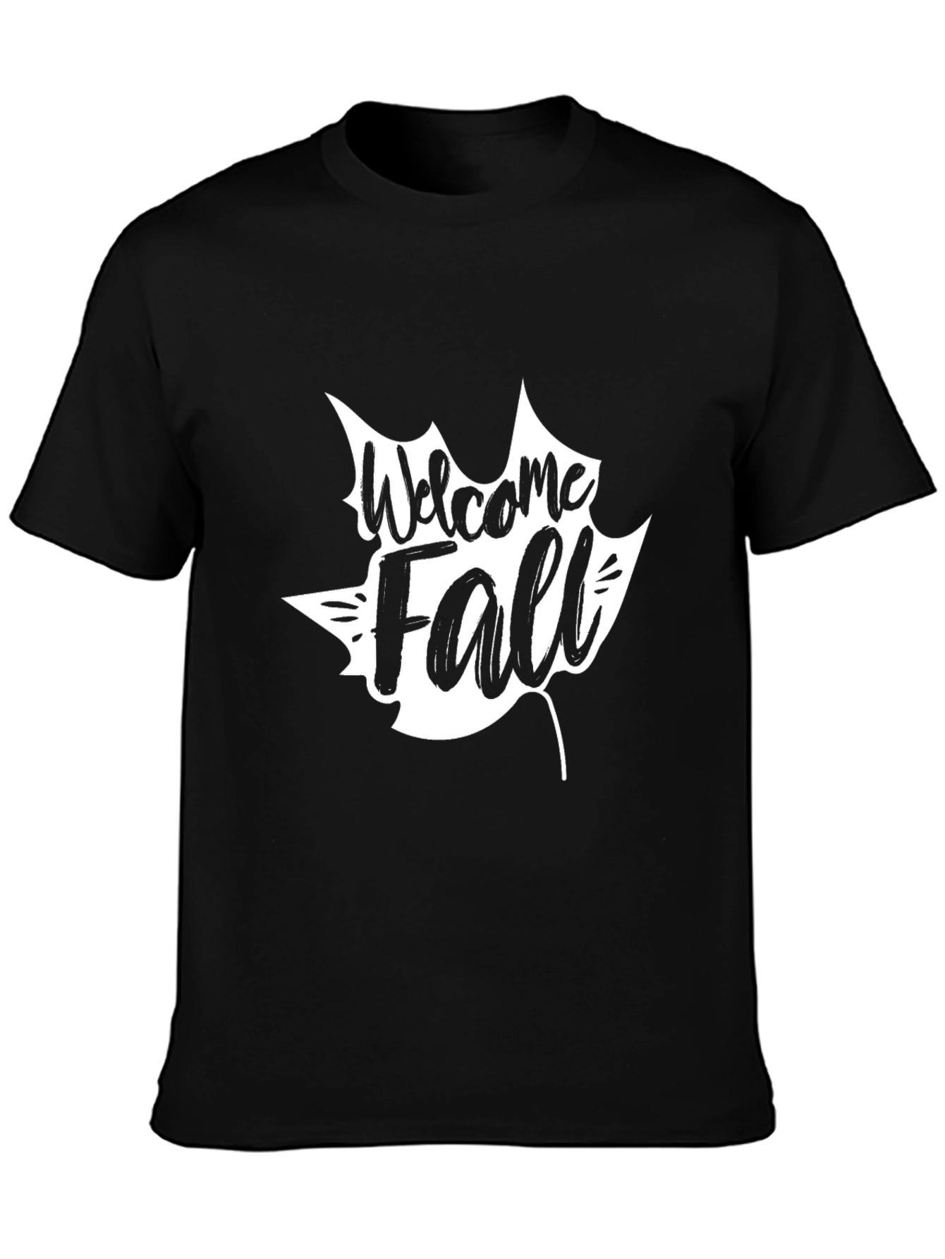 Black Welcome Fall Graphic Tee - Black Cotton Casual T-Shirt view 3