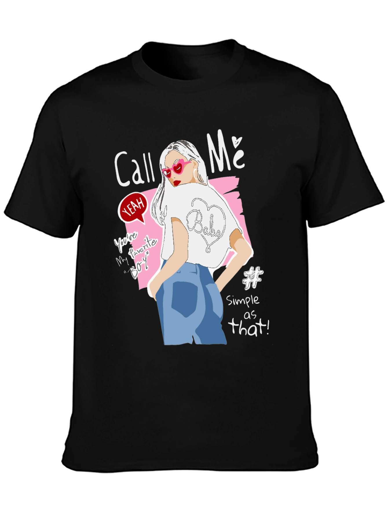 Black Call Me Graphic Tee - Trendy Woman Design, Black view 3