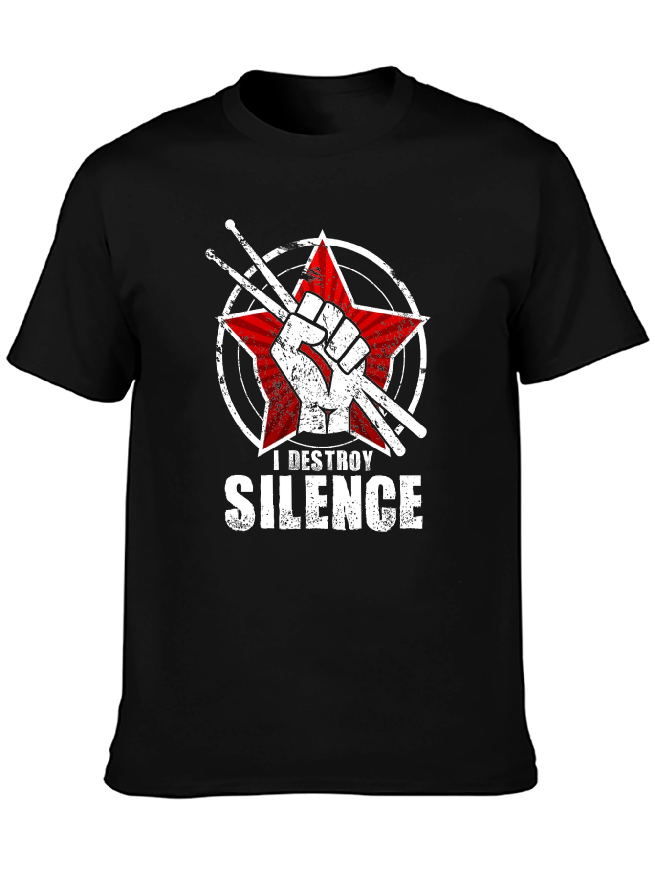 Black I Destroy Silence Drummer T-Shirt view 3