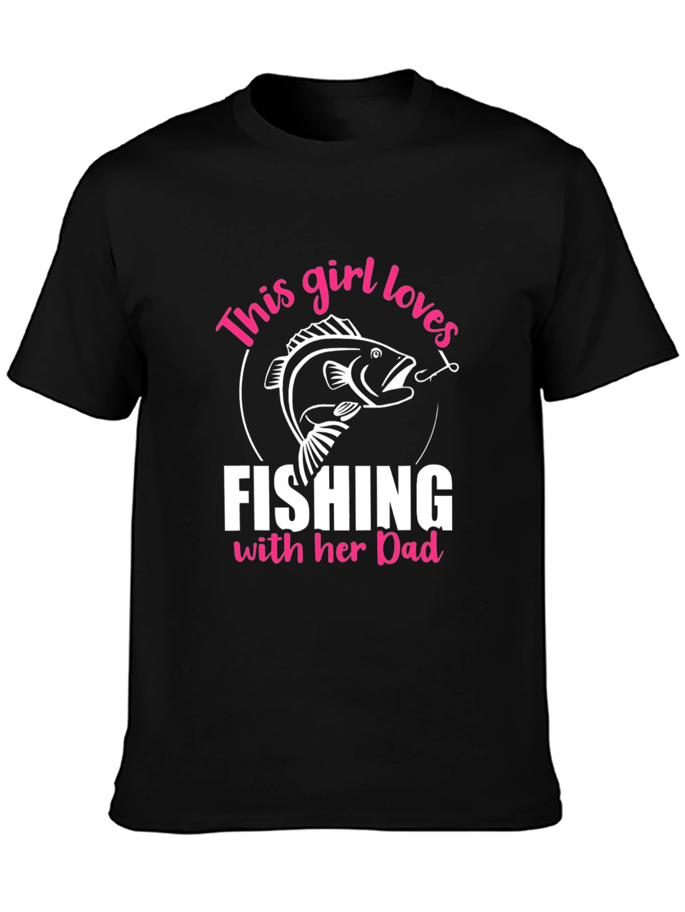 Black Fishing Girl's Love Dad T-Shirt view 3