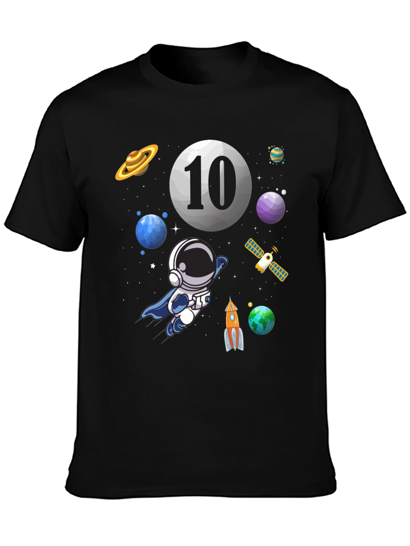 Black Astronaut 10th Birthday T-Shirt view 3