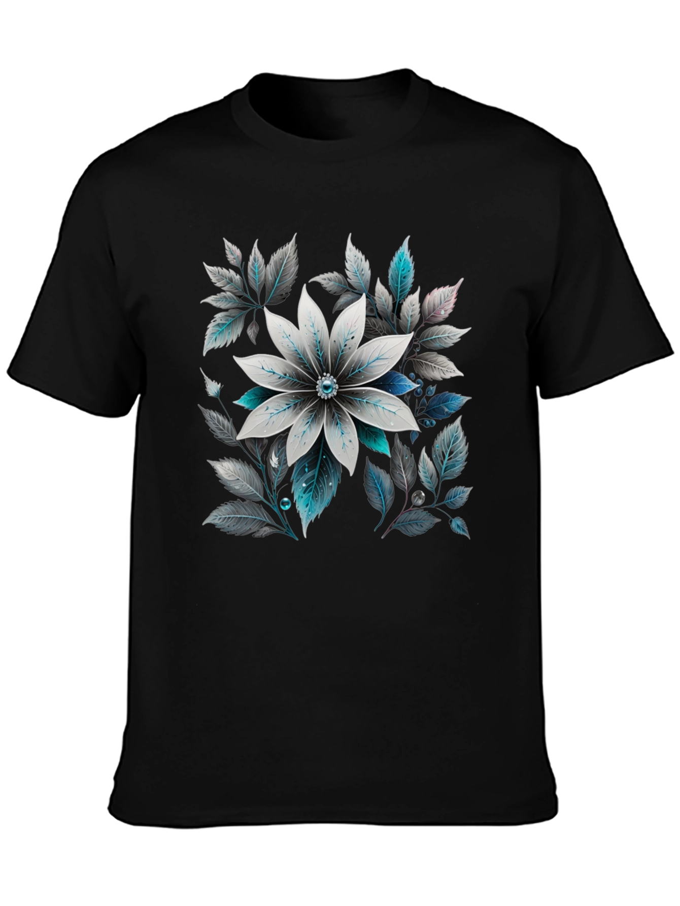 Black Floral Graphic Tee - Black Cotton Blend view 3