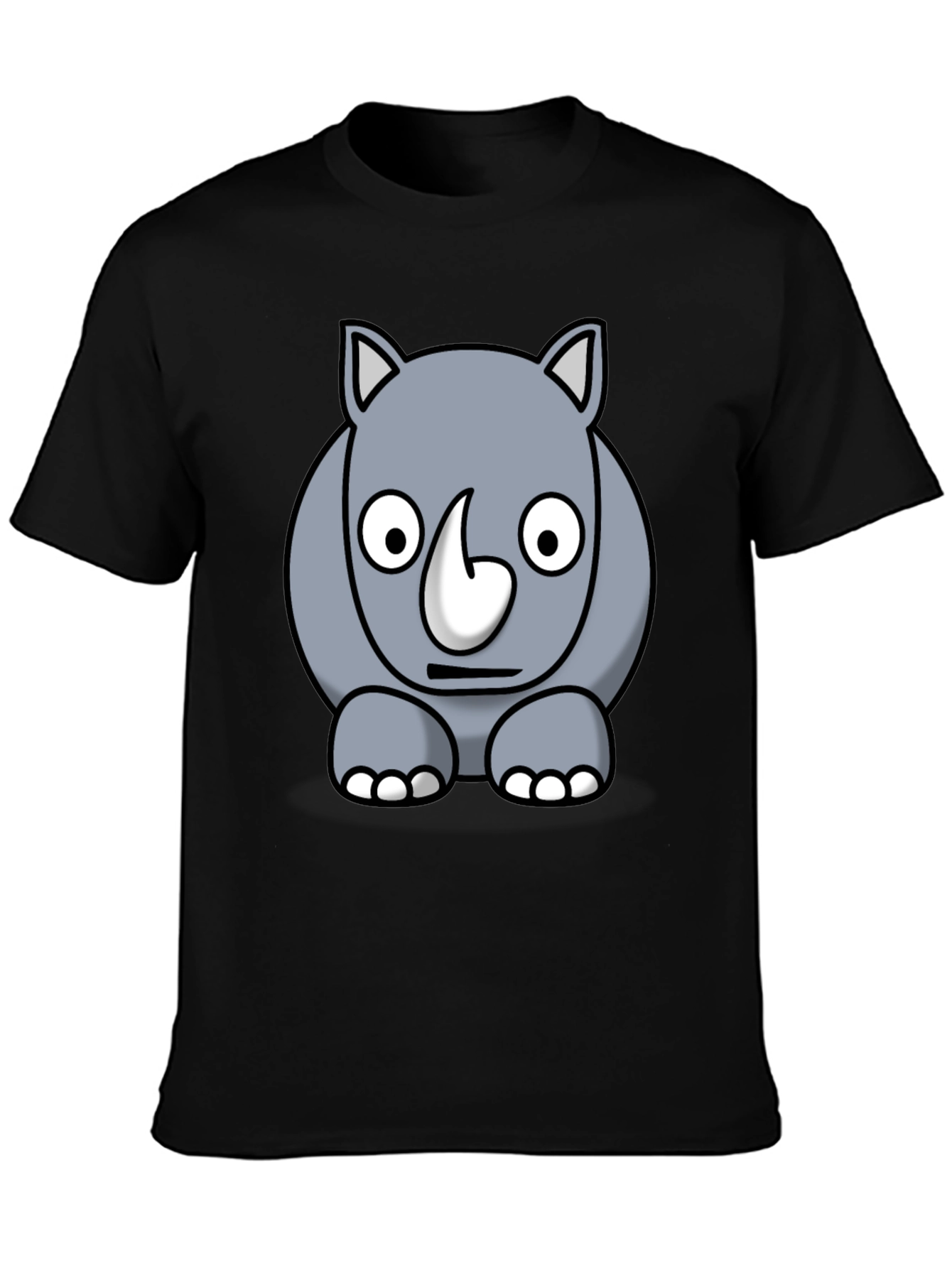 Black Cartoon Rhino Graphic Tee - Black Cotton T-Shirt view 3