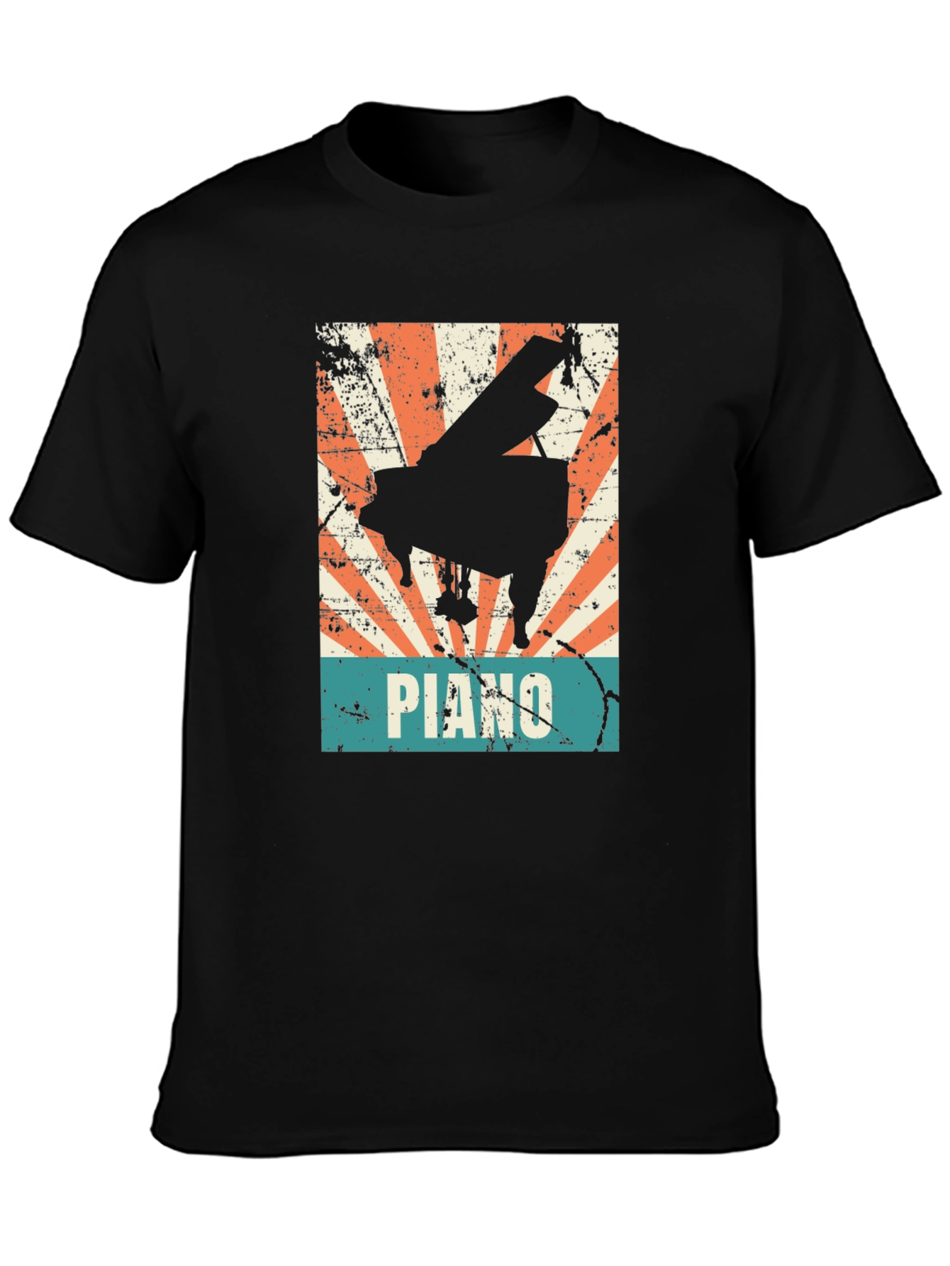 Black Retro Piano Graphic Tee - Vintage Style Musician T-Shirt view 3