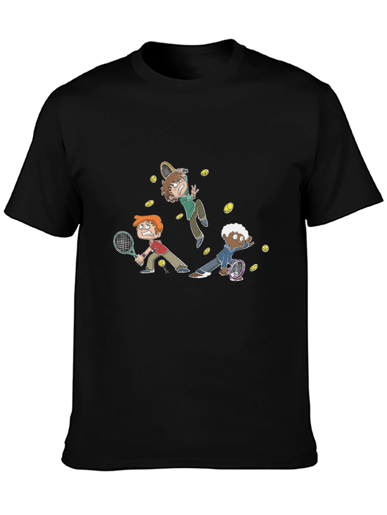 Black Tennis Cartoon Graphic Black T-Shirt view 3
