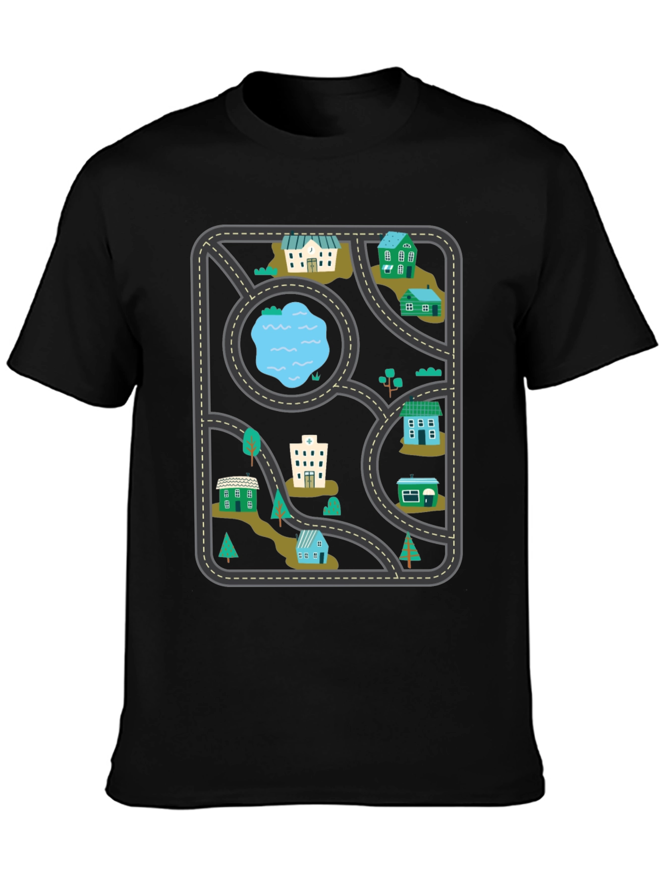 Black City Map Graphic Tee - Black Cotton T-Shirt view 3