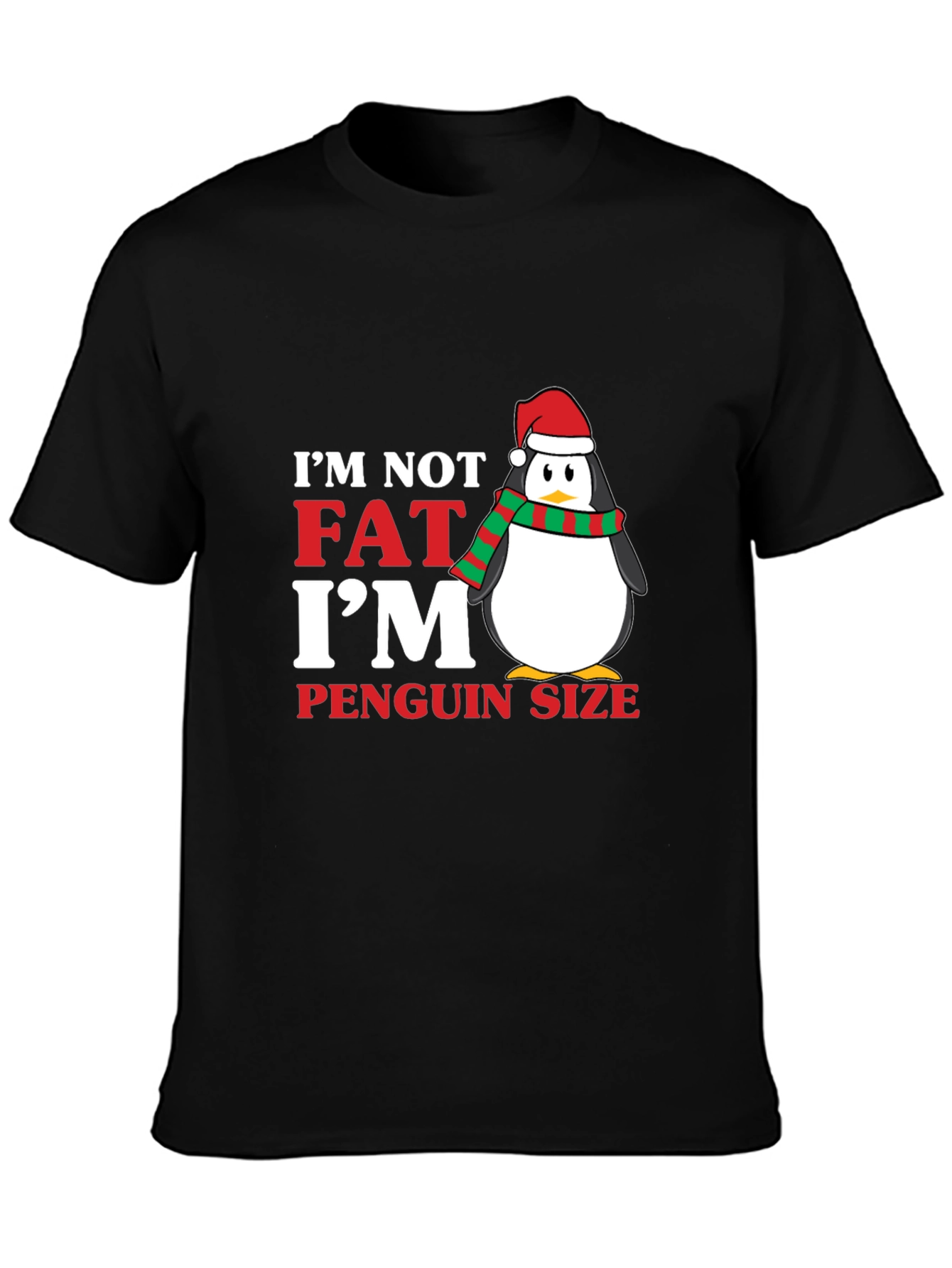 Black I'm Not Fat I'm Penguin Size Holiday T-Shirt view 3