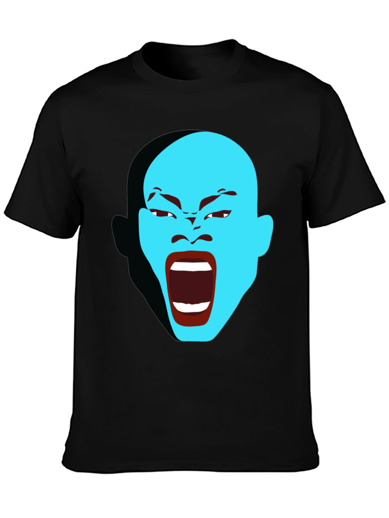 Black Screaming Blue Face Graphic T-Shirt view 3