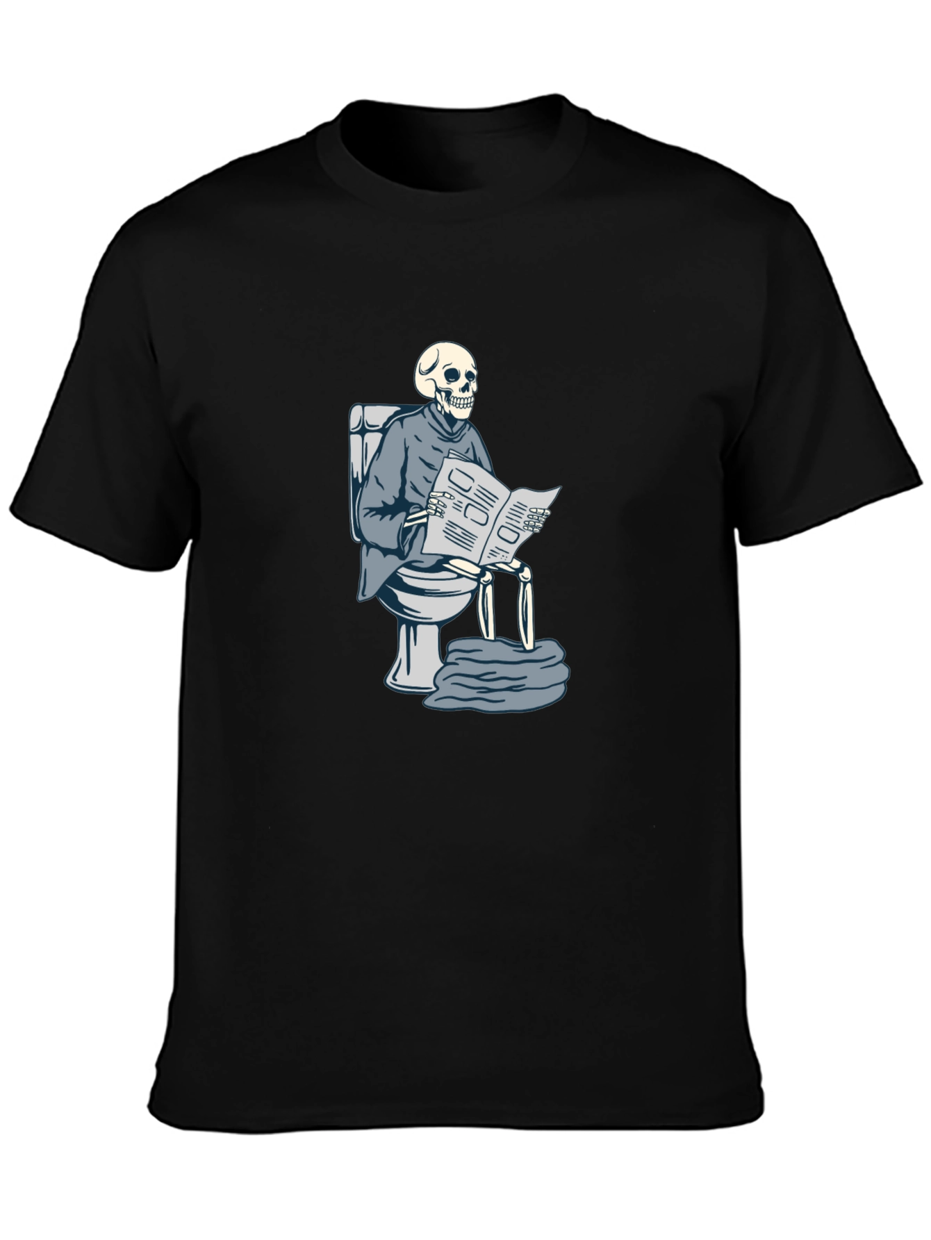 Black Skeleton on Toilet Reading T-Shirt view 3