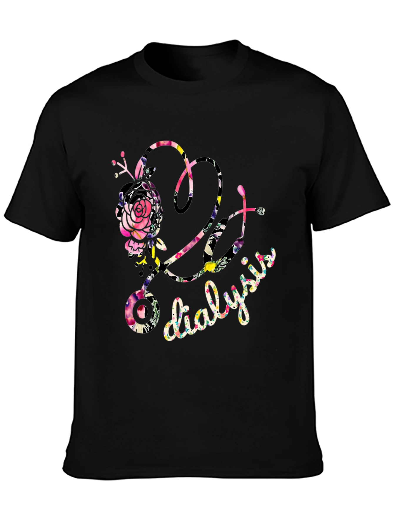 Black Floral Dialysis T-Shirt - Nurse/Patient Gift view 3