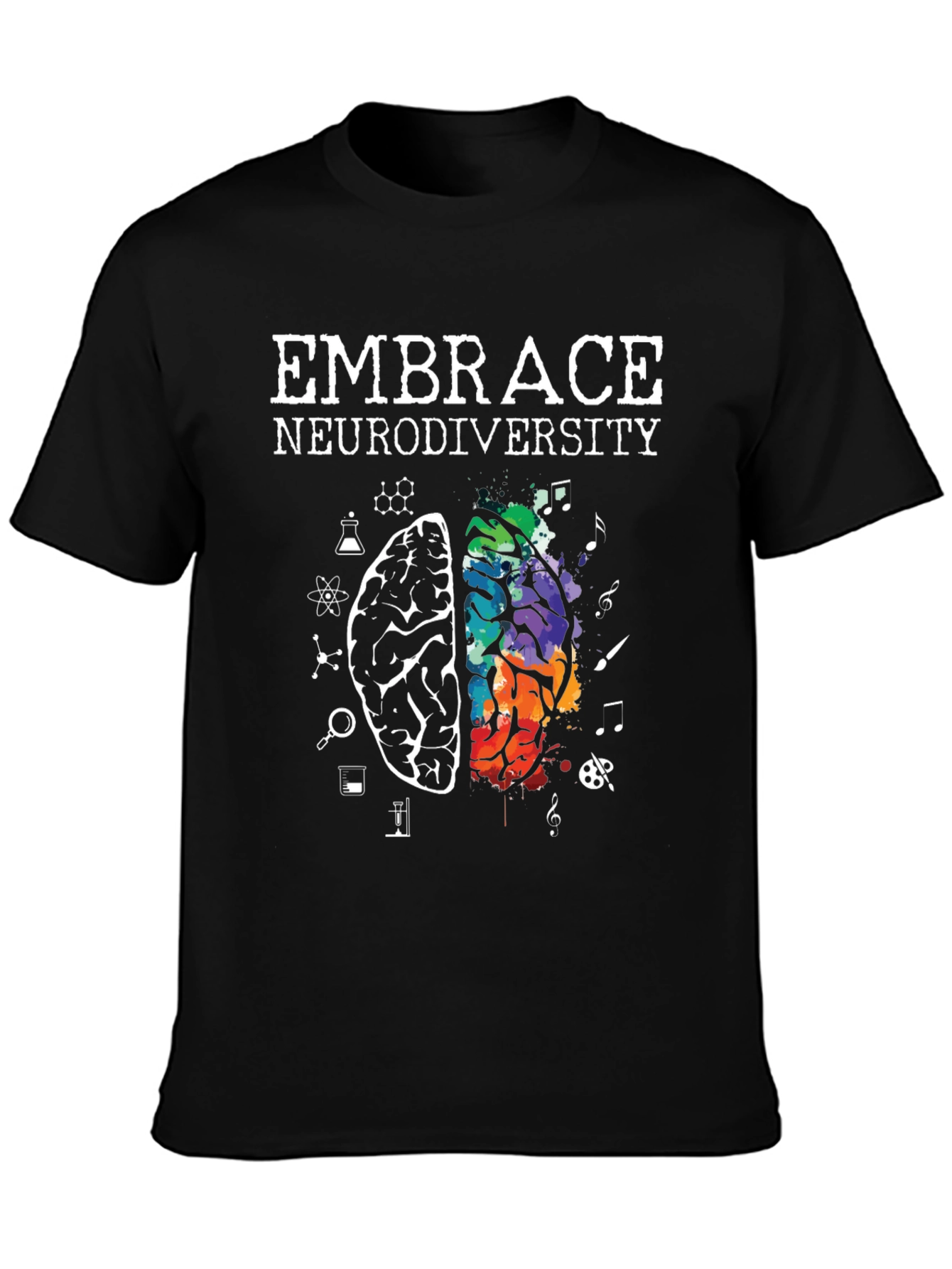 Black Embrace Neurodiversity Tee - Brain Graphic T-Shirt view 3