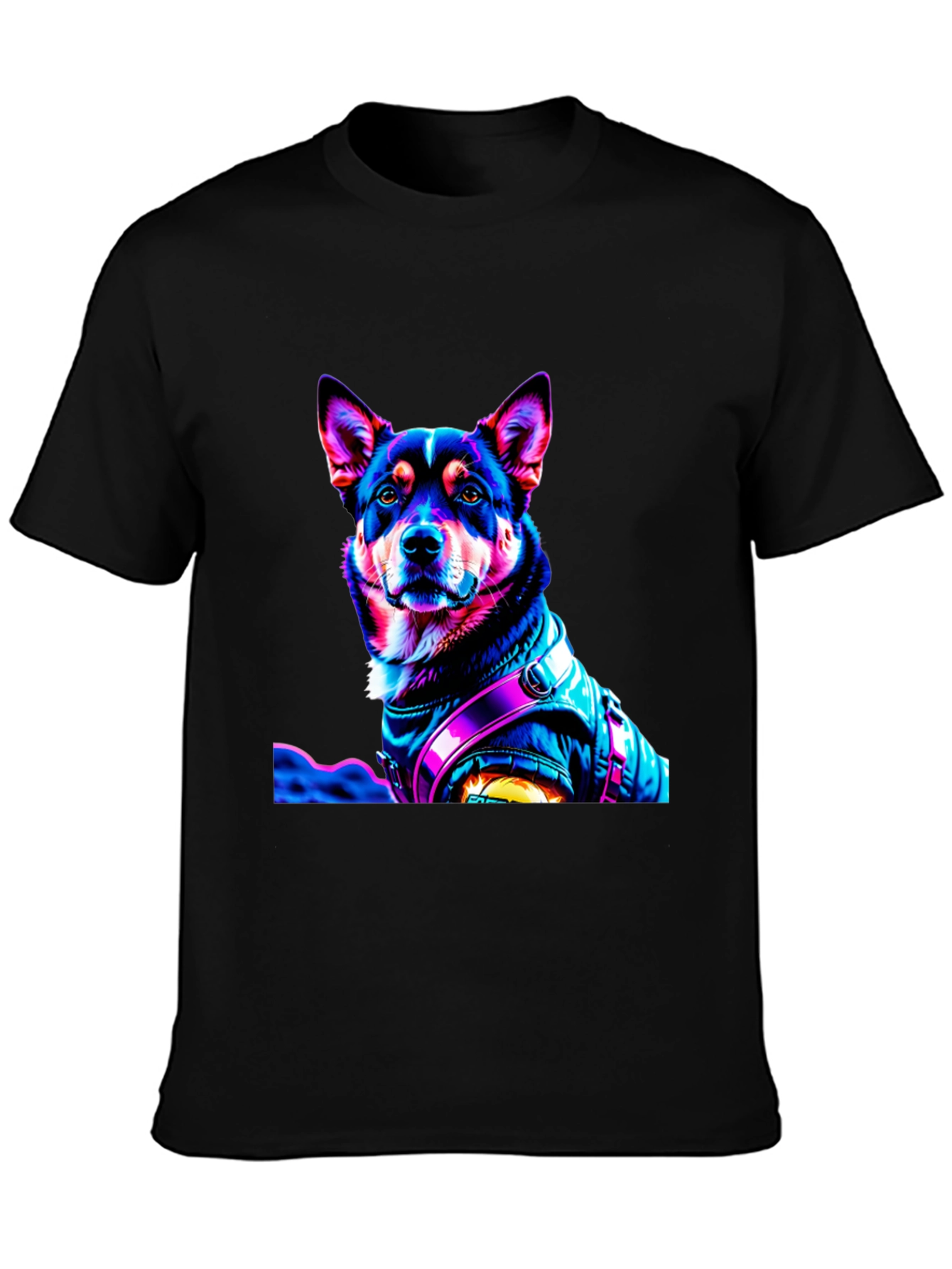 Black Dog in Jacket Graphic T-Shirt view 3
