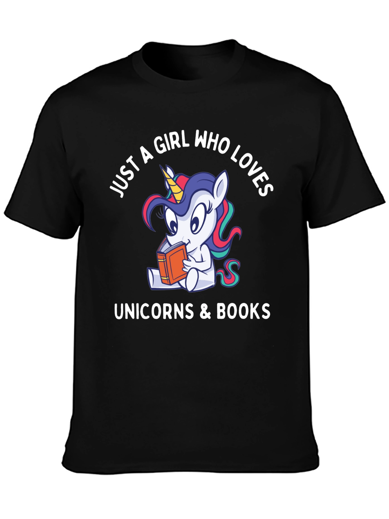 Black Just A Girl Who Loves Unicorns & Books Graphic Tee view 3